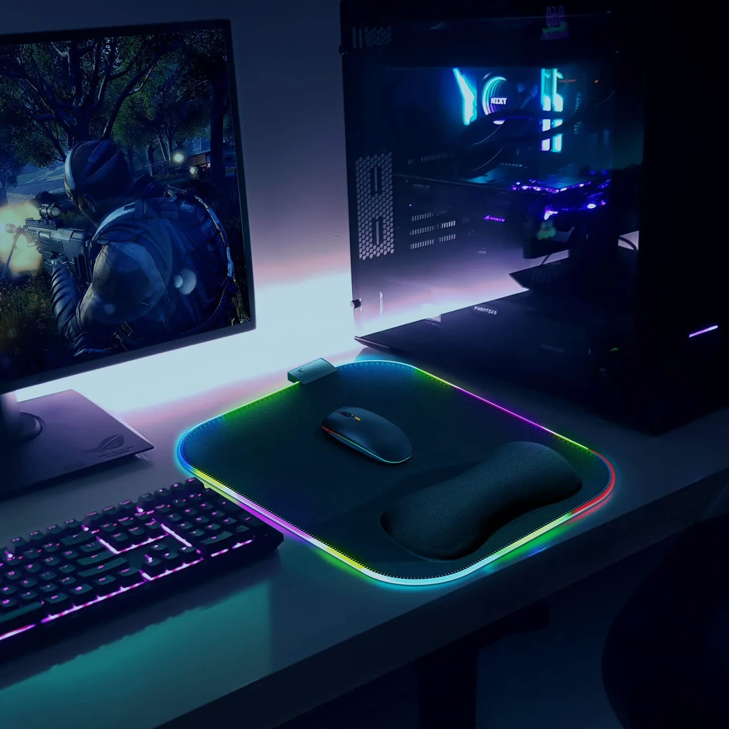 Gimars Tapis de Souris Gaming RGB 305x254mm XL Repose Poignet Gel Base Antidérapante Tissu Lycra