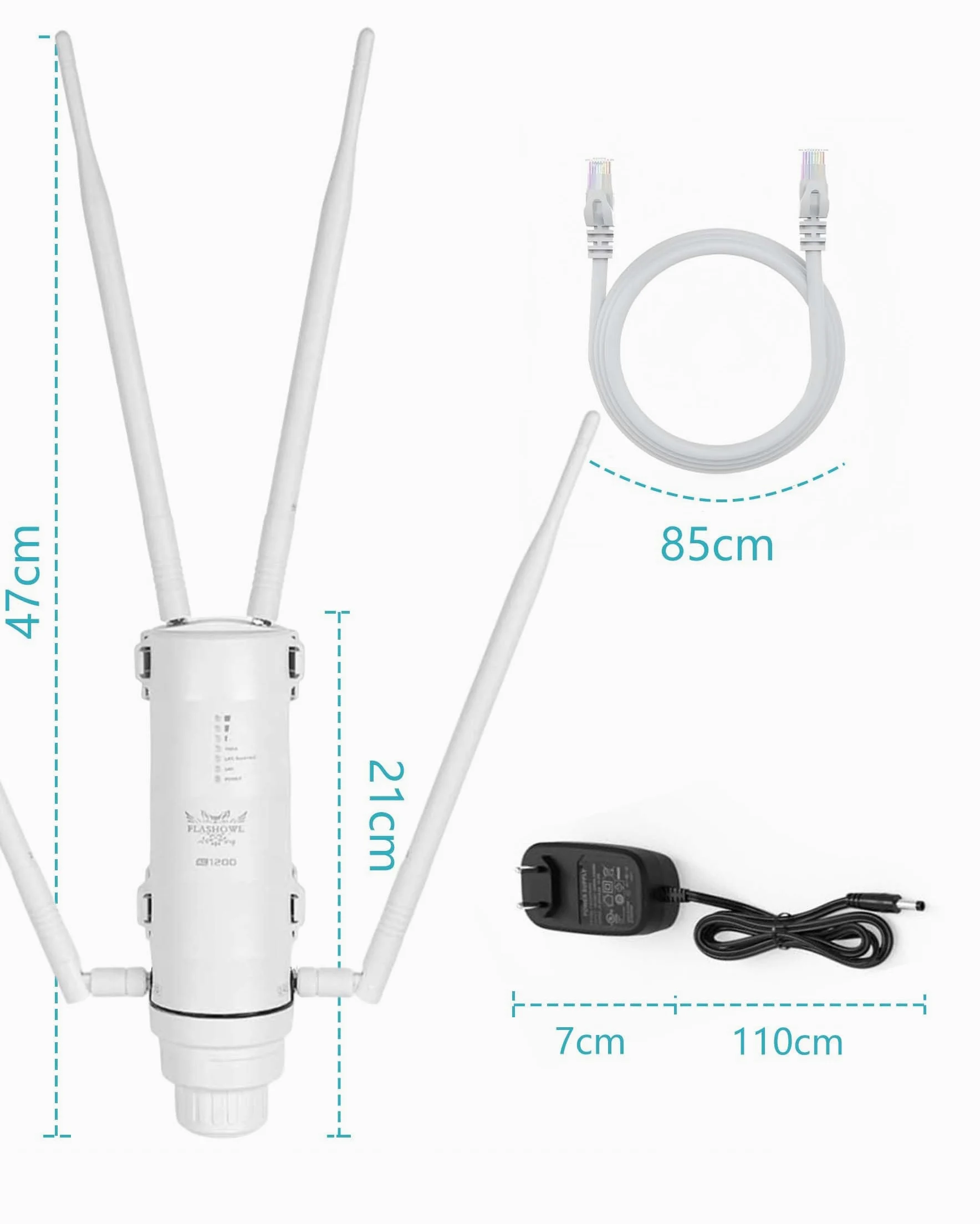 Répéteur WiFi Extérieur AC1200 Antenne WiFi Extérieur IP65 PoE | Amplificateur WiFi puissant Double bande 2.4GHz 5GHz longue portée 4 antennes pour caméra jardin garage terrasse