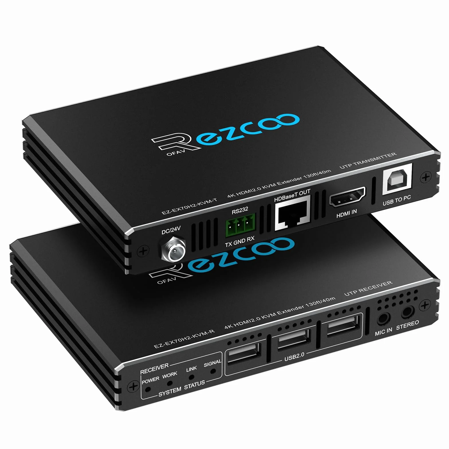 ROFAVEZCO Extenseur KVM HDMI 4K@60Hz 100m Extender HDMI PoE bidirectionnel USB 2.0 RS232 HDCP2.2 EDID HDR sur câble Cat6a/7 Contrôle à Distance PC/Souris/Clavier - pour Home Cinéma et Gaming