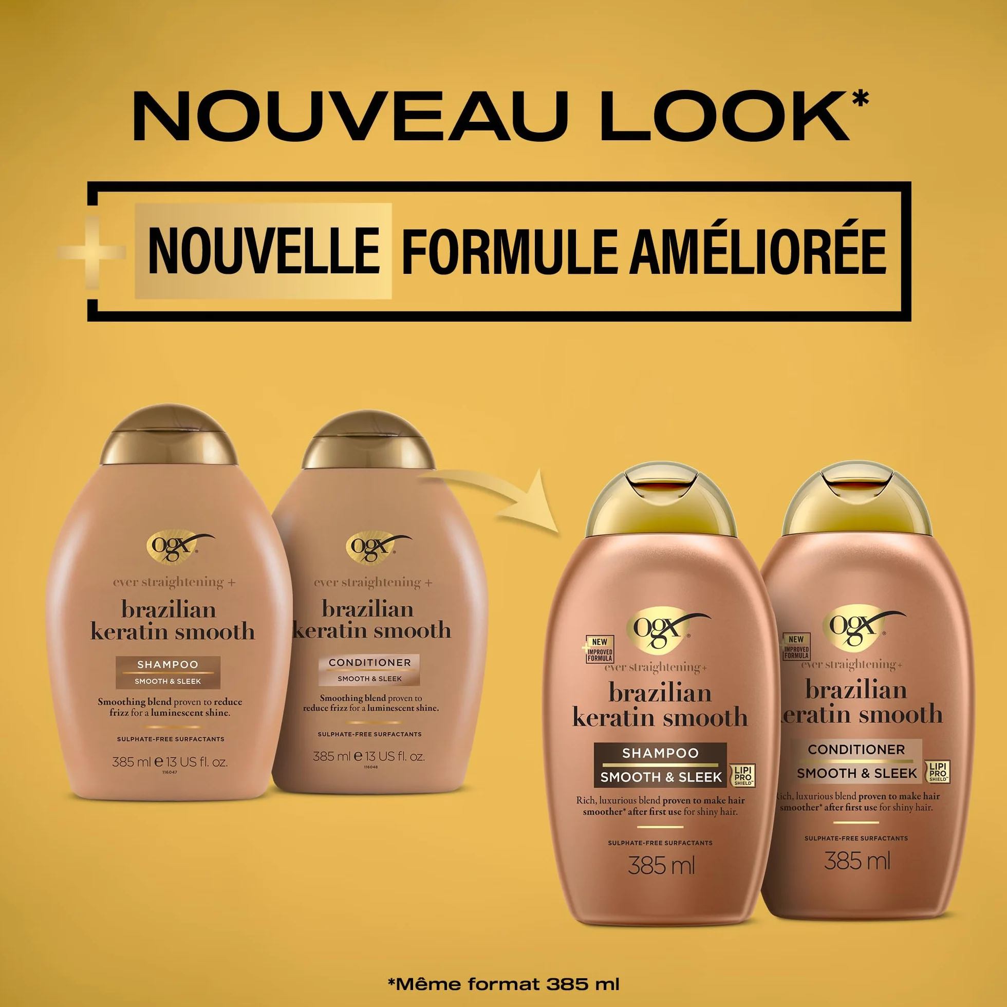 OGX Shampoing Brazilian Keratin Therapy 385 ml – Shampooing Lissant à la Kératine Brésilienne Sans Parabène Sans Sulfates