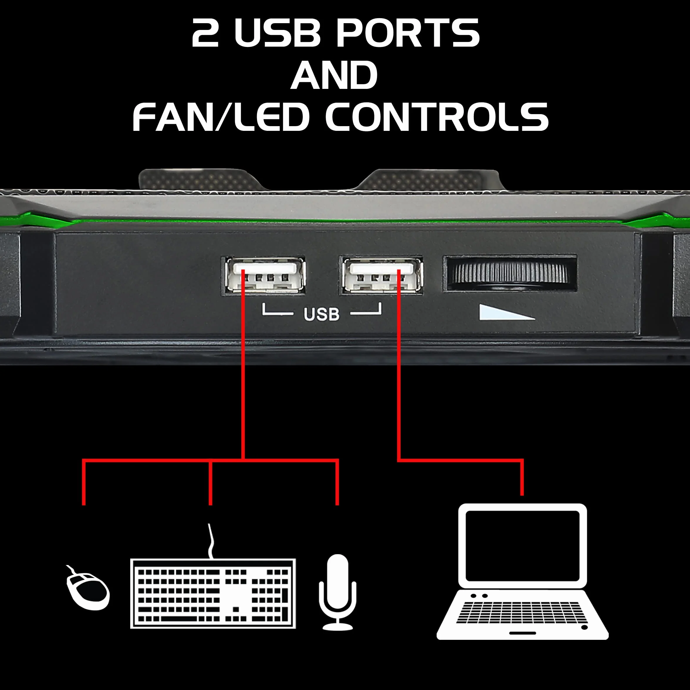 ENHANCE Support Refroidisseur PC Portable Plaque de Refroidissement 1 Ventilateur LED Vert 2 Ports USB Compatible Ordinateur Portable Notebook 17 Pouces 40 x 30.4 cm
