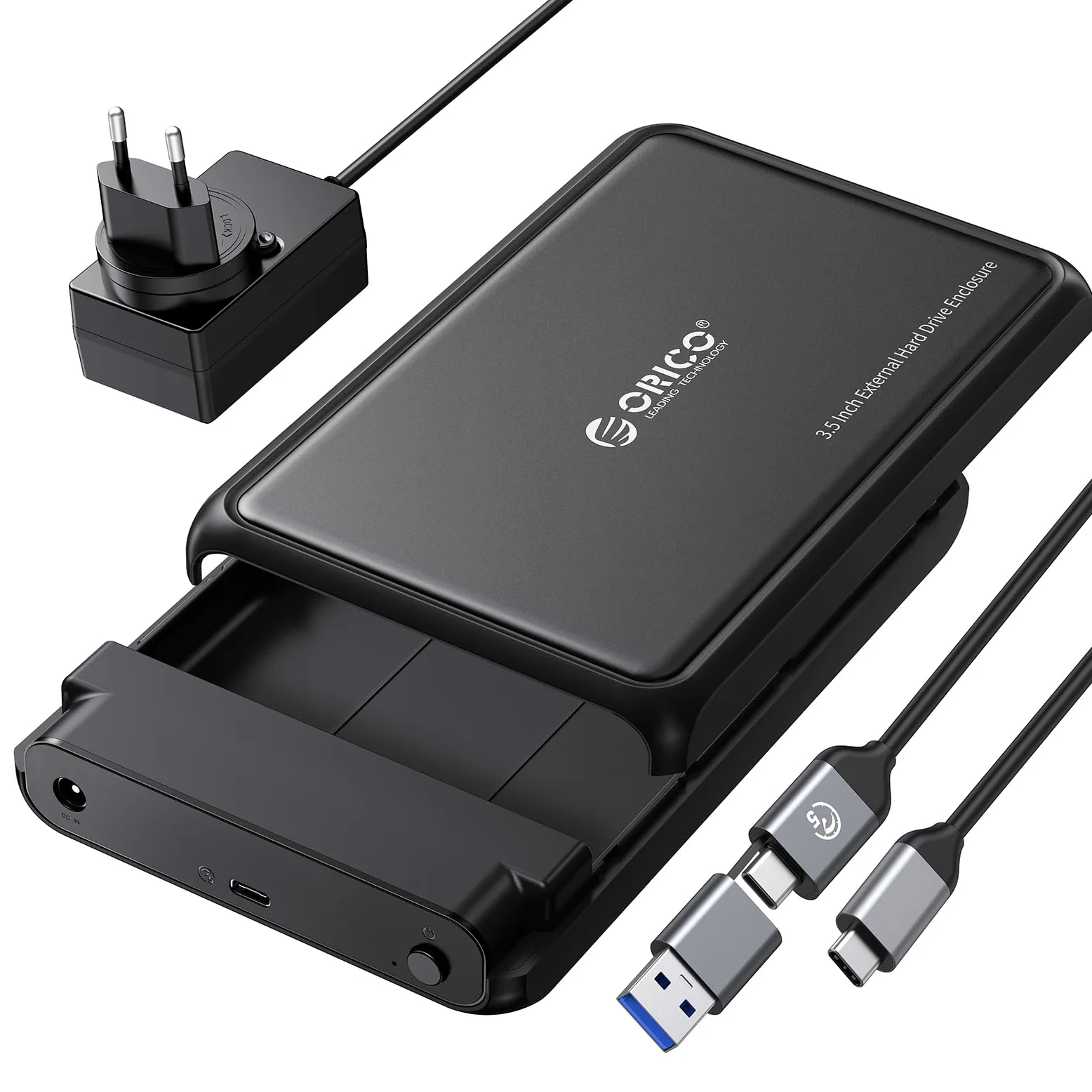 ORICO USB C Boîtier Disque Dur 3,5 Pouces Externe USB 3.0 vers SATA Disque Dur 3,5 2,5 Pouces HDD SSD Supporte UASP 5Gbps jusqu'à 20 to, Alimentation 12V / 2A Inclus (Métal + ABS-Noir-DDL35C3)