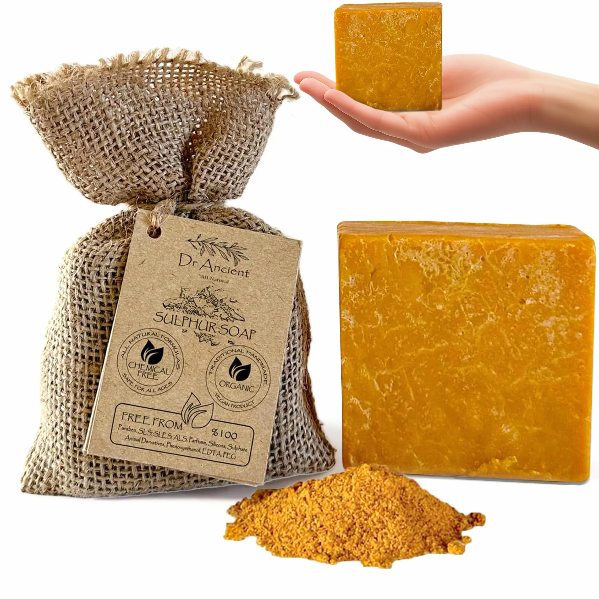Dr.Ancient Savon au soufre bio naturel végétalien fait à la main antique