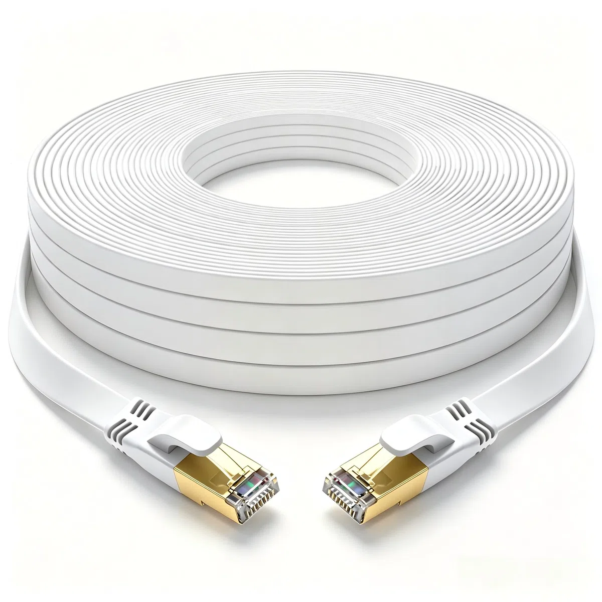 Câble Ethernet Cat 8 45m Plat, Cable RJ45 Plaqué Or, Haute Vitesse 40 Gbit/s, 2000 MHz, Pour Routeur/PC/Jeux/Modem, Plus Rapide que Cat7/Cat6/Cat5(Blanc)