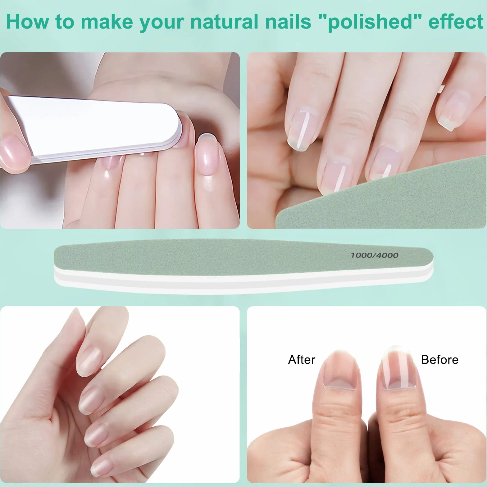 Limes à Ongles Professionnelles 12Pcs, Limes Polissoirs Double Face Grain 1000/4000 Lavable Réutilisable