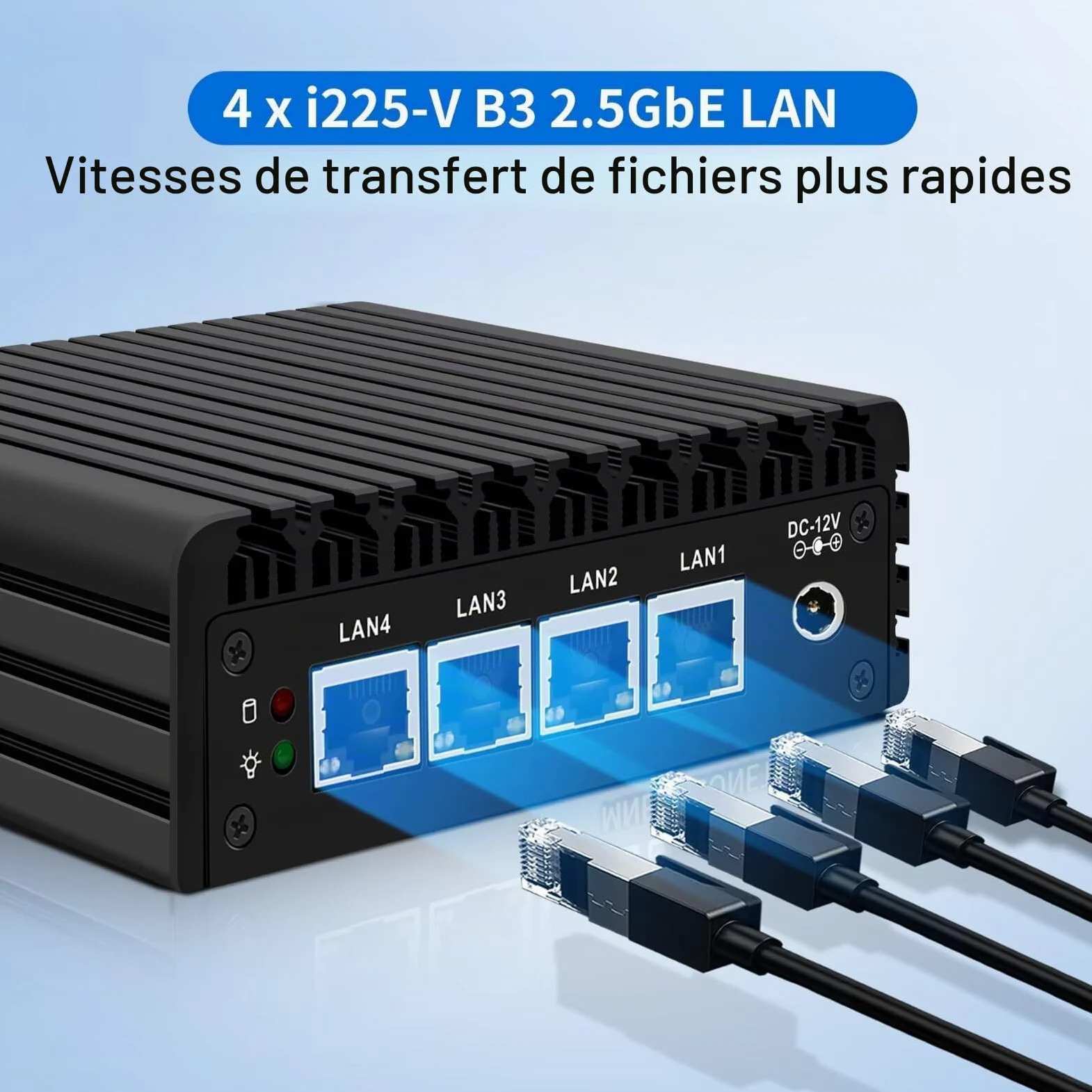 Micro Firewall Appliance, Fanless Mini PC J3710 4C/4T, 4X 2.5 GbE i225-V LAN,AES-NI,DDR3 8GB SSD 128GB Router Netzwerk Security USB3.0/HD/DP/Console RJ45 Port/Wi-FI, Dual Display