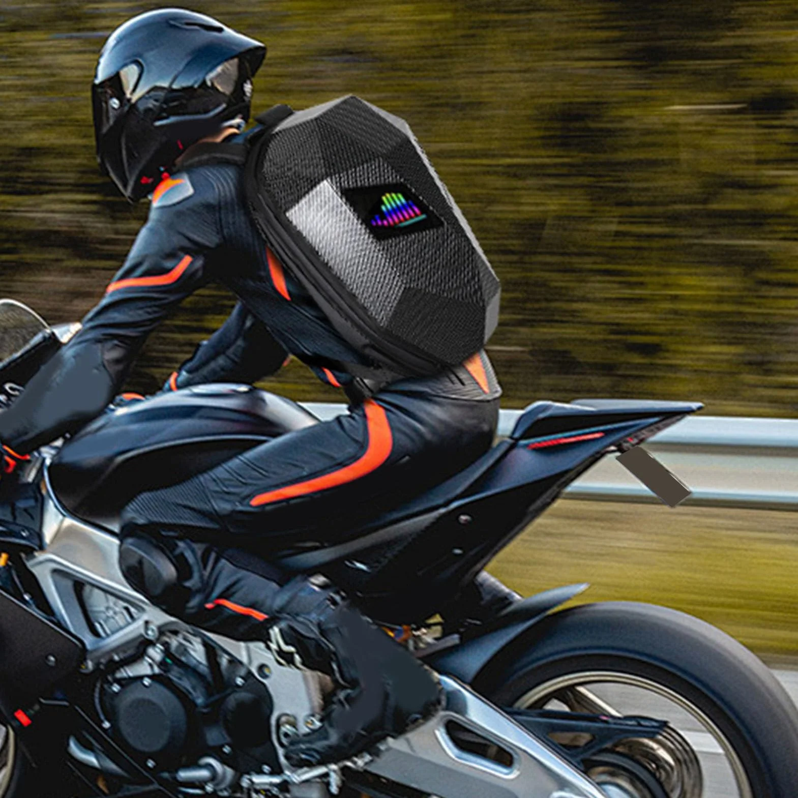 Jectse Sac à Dos LED, Sac à Dos Numérique Programmable de Grande capacité, Matériau étanche 3D, Personnalisation, pour Voyage, Moto, avec Port USB et Contrôle par Application