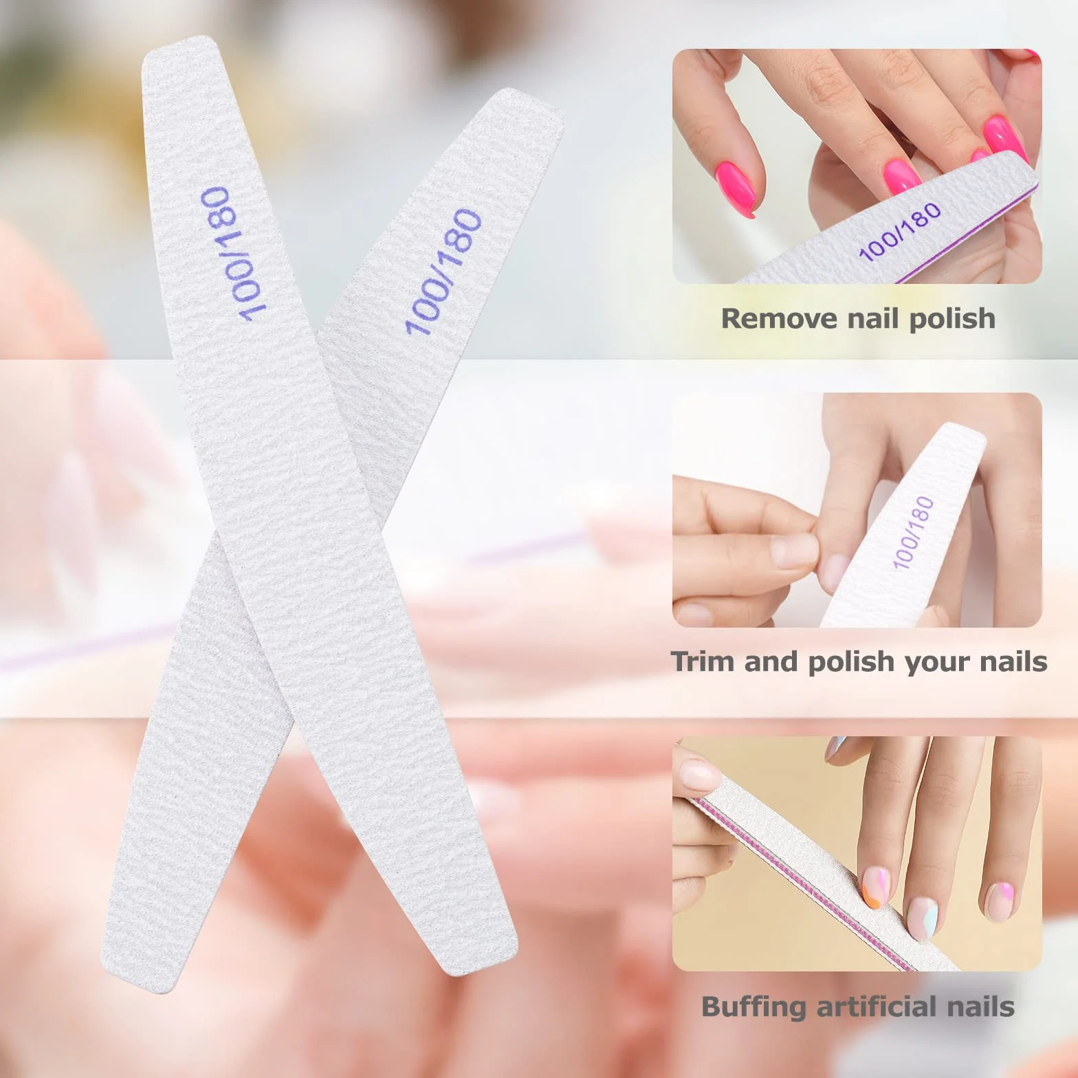 Limes à Ongles Professionnelle Double Face 100/180 Grit 20 pcs Réutilisable