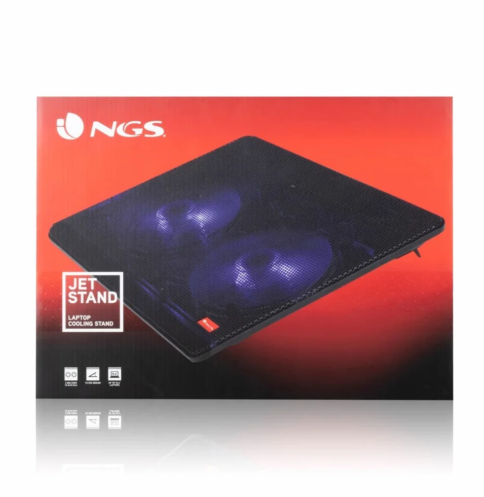 Support de Refroidissement pour Ordinateurs Portables jusqu'à 15,6" Hauteur Réglable, Ventilateurs Silencieux, Port USB, Lumière LED, Treillis Métallique