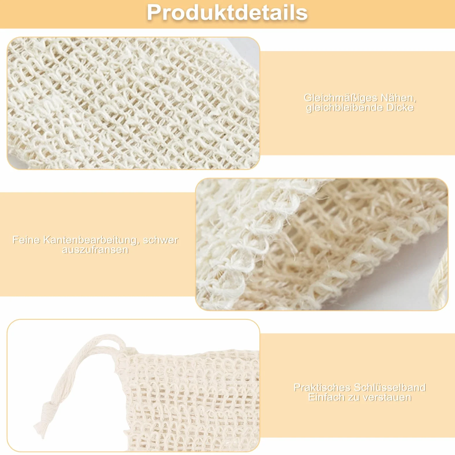 Sacs à savon bio en sisal naturel pour douche - Lot de 12