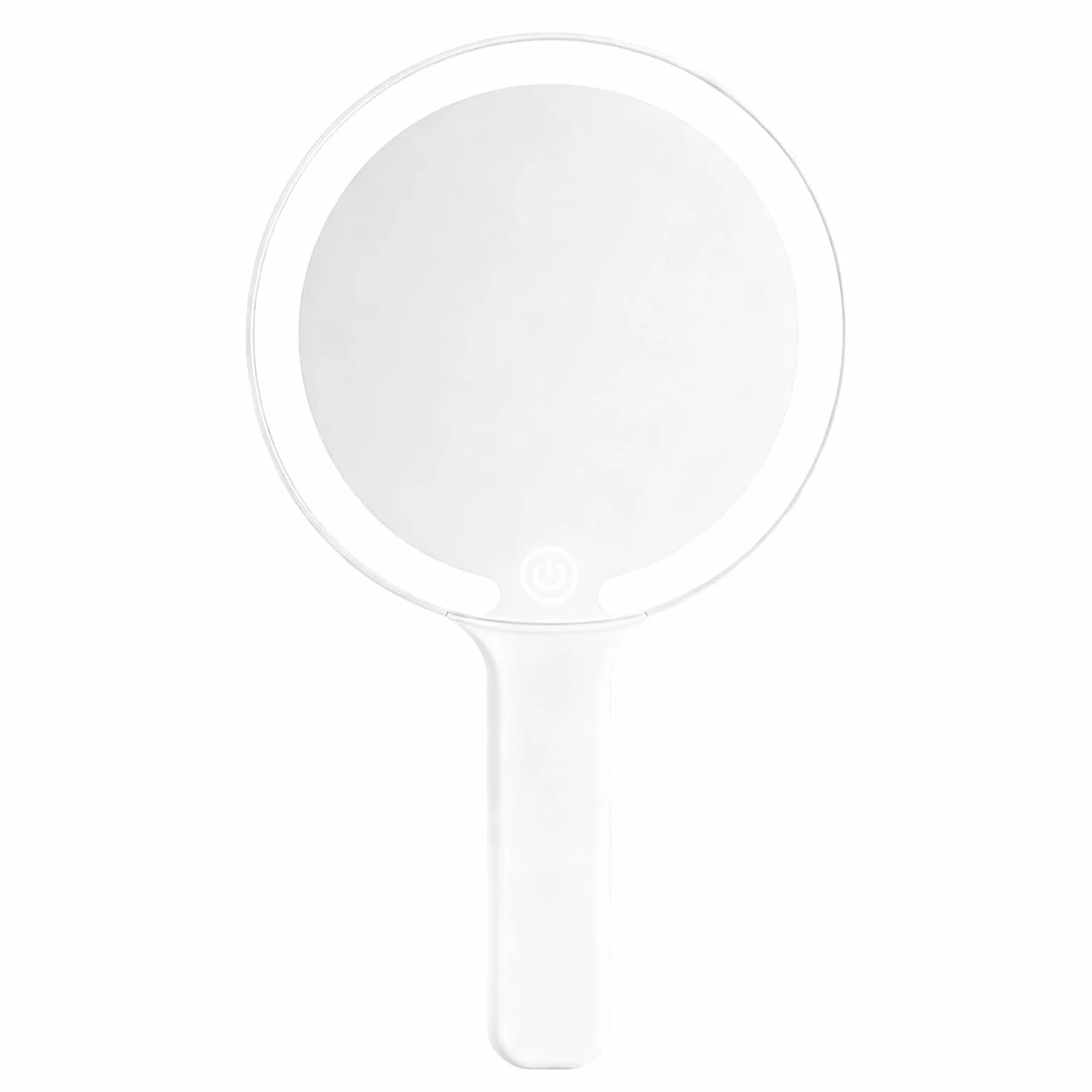 Miroir à Main avec Poignée Lumineux Portable, 3 Couleurs Claires, Interrupteur Tactile, Rond