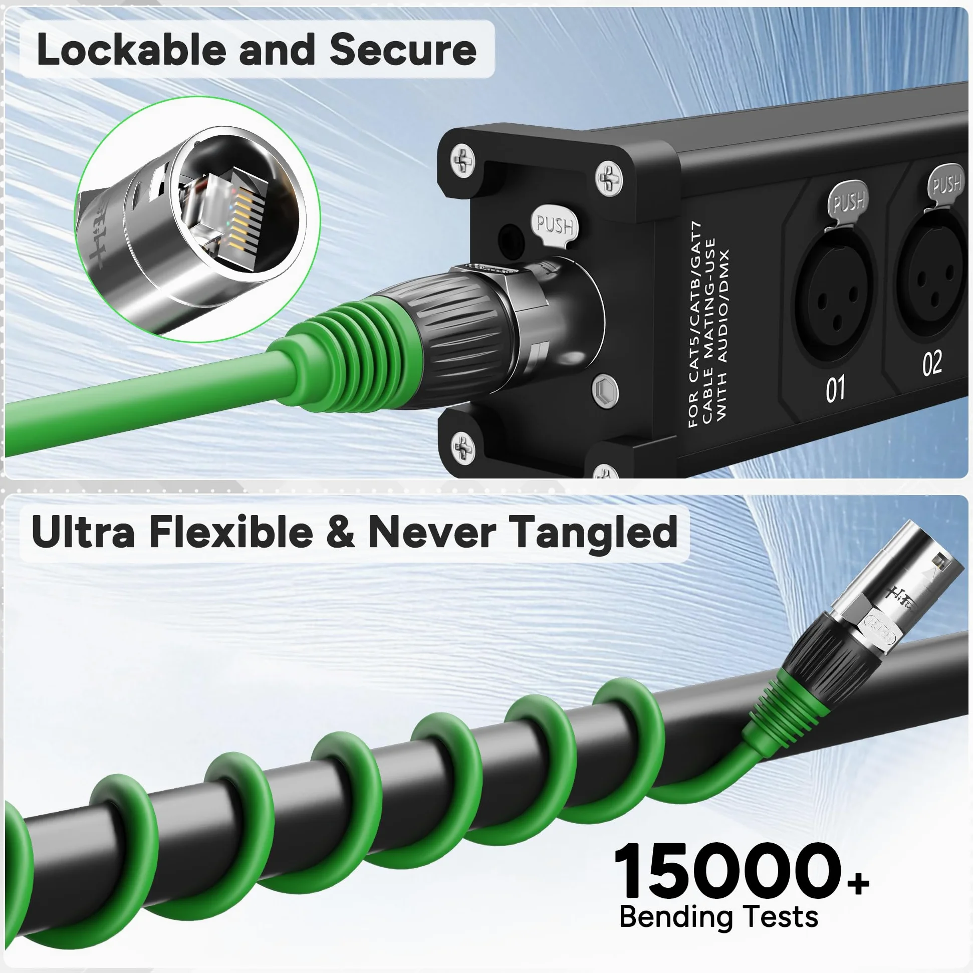 Câble Ethernet blindé CAT 6A de 30,5 m, câble Ethernet professionnel compatible audio et éclairage RJ45 CAT 6, connecteur de verrouillage, OFC S/FTP anti-UV extérieur pour applications de mise en
