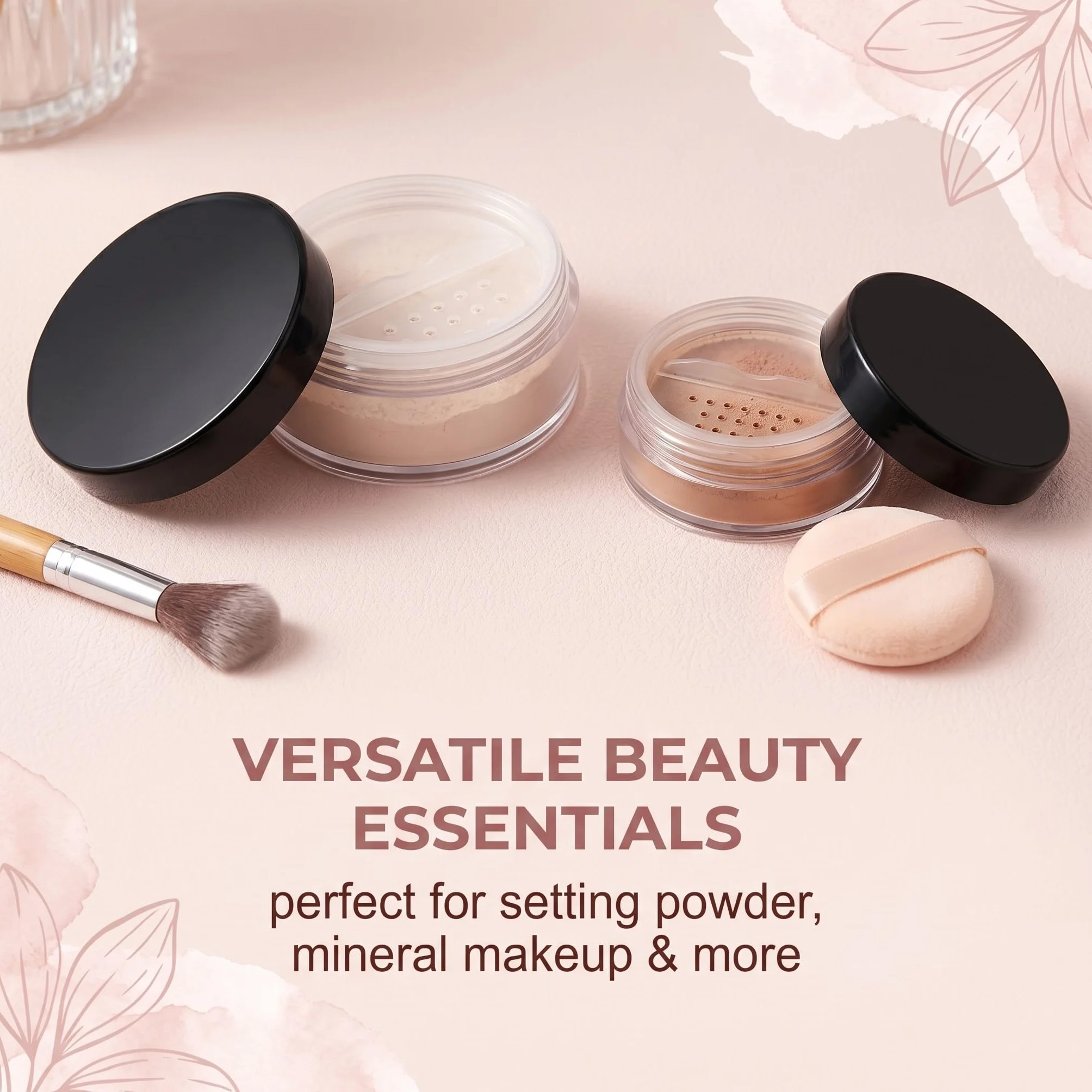 Lot de 4 Boîtes à Poudre Portables Vides Réutilisables 10g*2+20g*2 Transparentes Couvercle Noir Tamis Amovible Intégré Cosmétiques Voyage