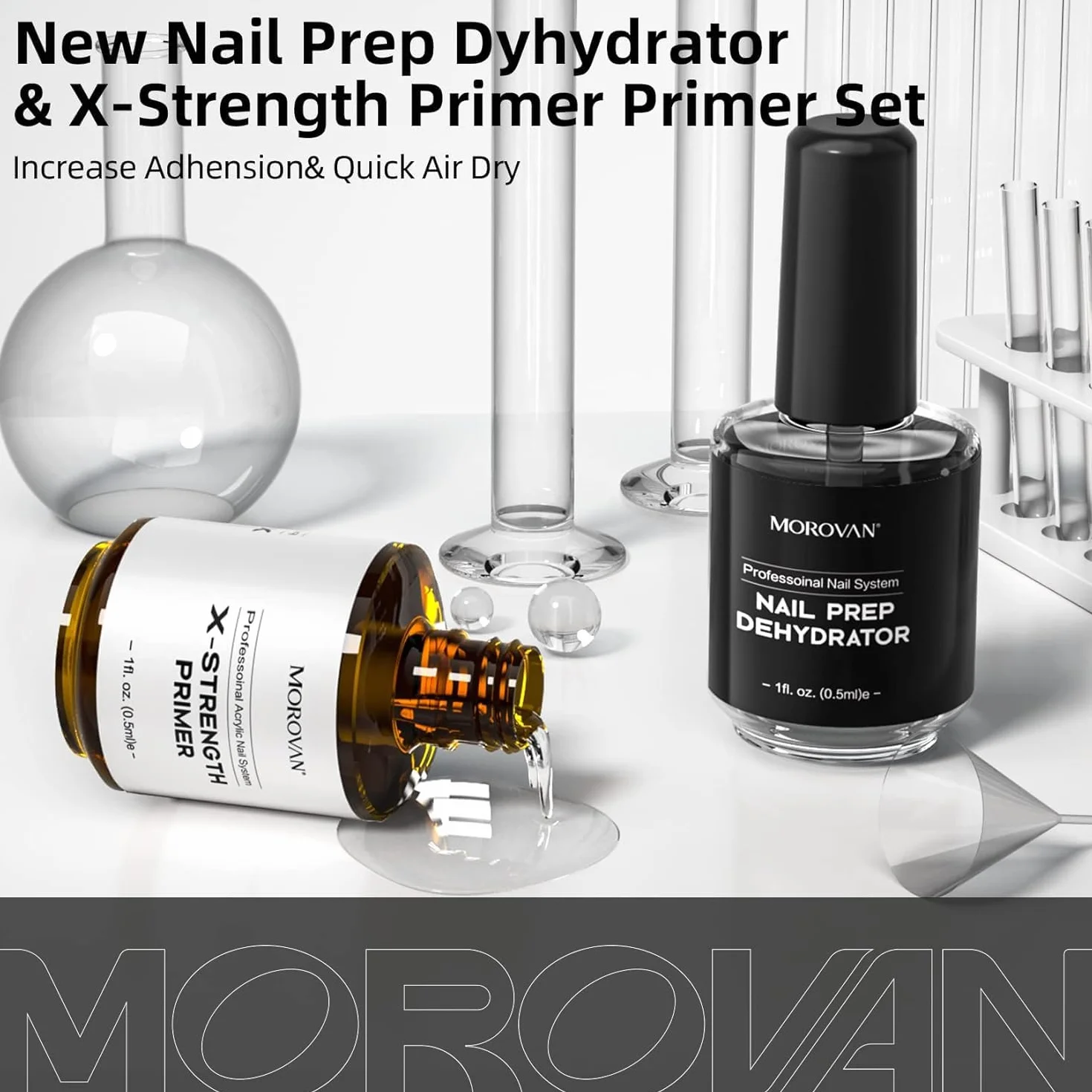 Morovan Primer Ongle and Nail Prep: No Burn Quick Air Dry Desydratateur Ongle, X-Strength Primer for Natural Acrylic Powder Application