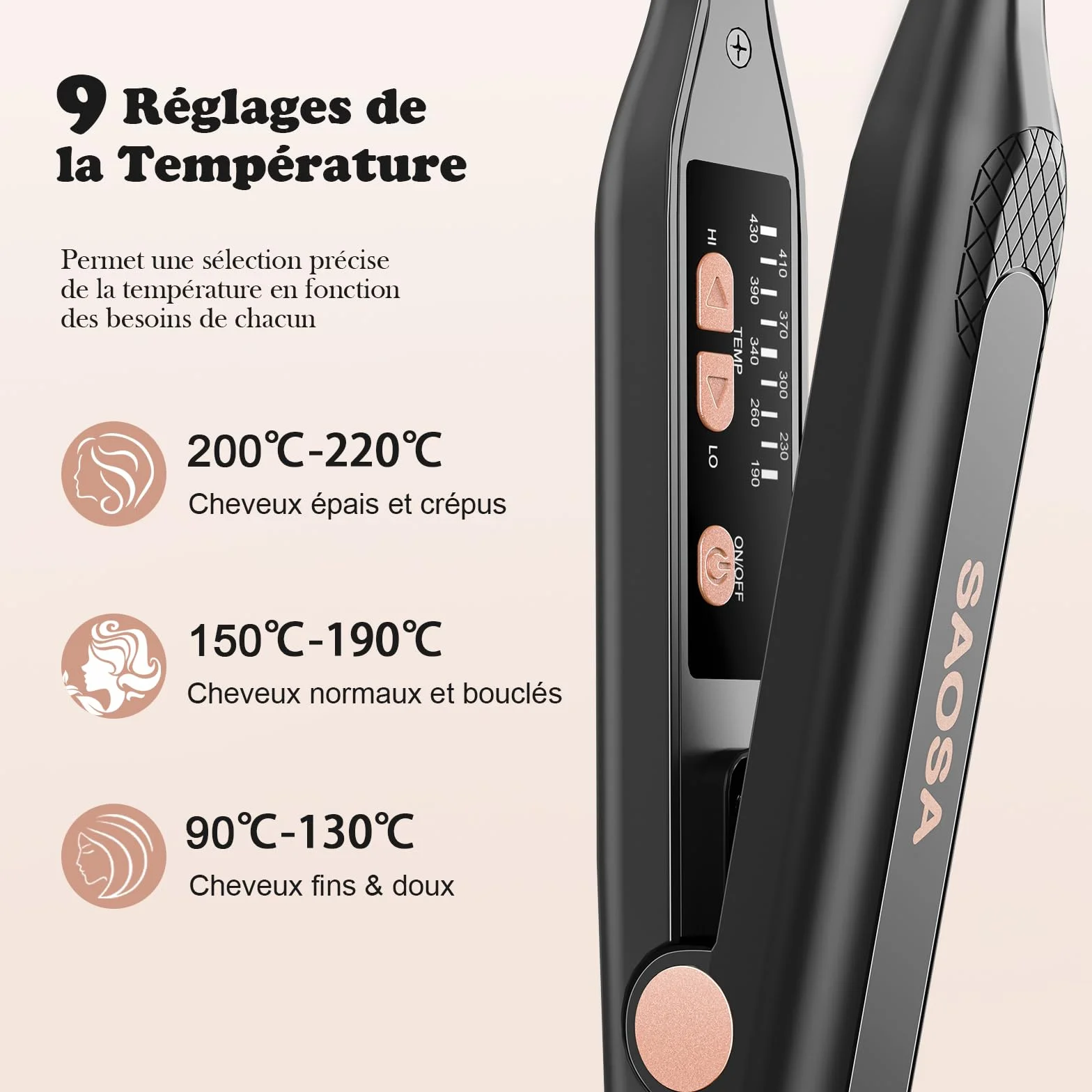 SAOSA 2-in-1 Mini Lisseur en Céramique pour Cheveux Courts, 90°C-210°C, Double Tension, Or rose
