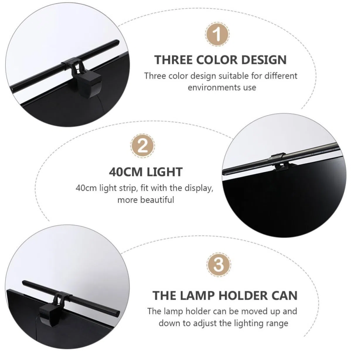 Toyvian Lampe de Moniteur LED USB 5w Noir en Alliage D'aluminium pour Écran