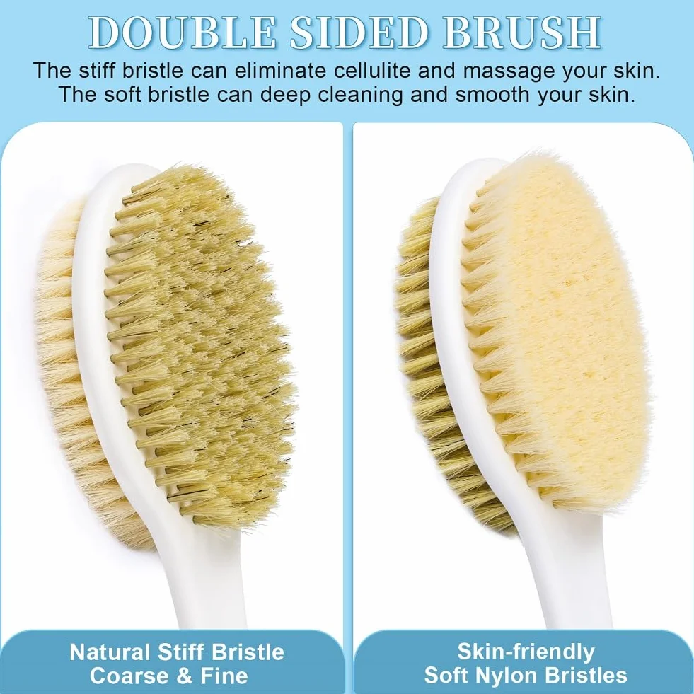 HORJOR Brosse de Bain Douche Long Manche 44cm, Brossage Dos Humide ou Sec, Brosse Corps, Exfoliation douce