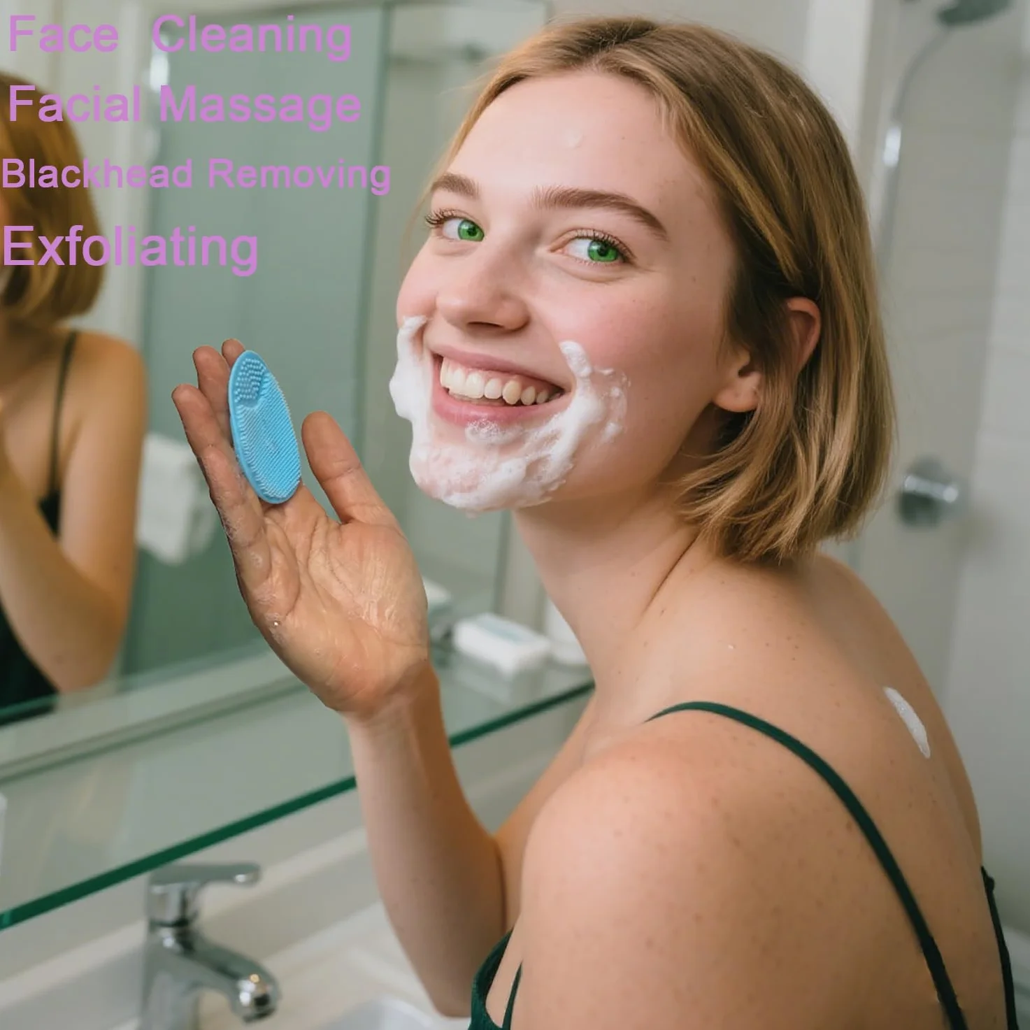 Brosse visage manuelle silicone exfoliante pour adulte bain cuir chevelu bébé massage Cradle Cap souple Bleu Rose Vert