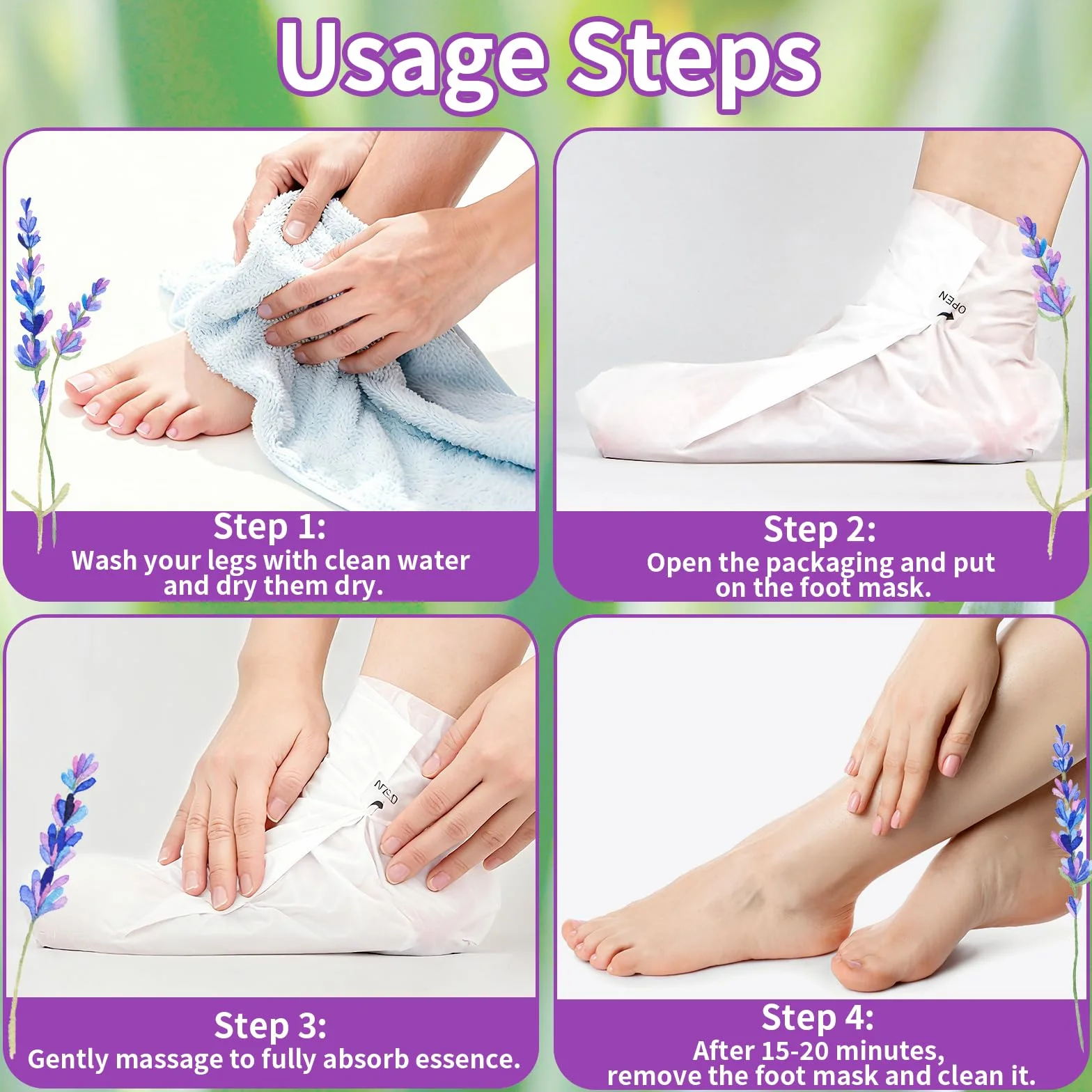 Masque Pied Exfoliant Hydratant Anti-callosités pour Femmes Hommes - 8 Paires (4 Lavande 4 Aloe Vera)
