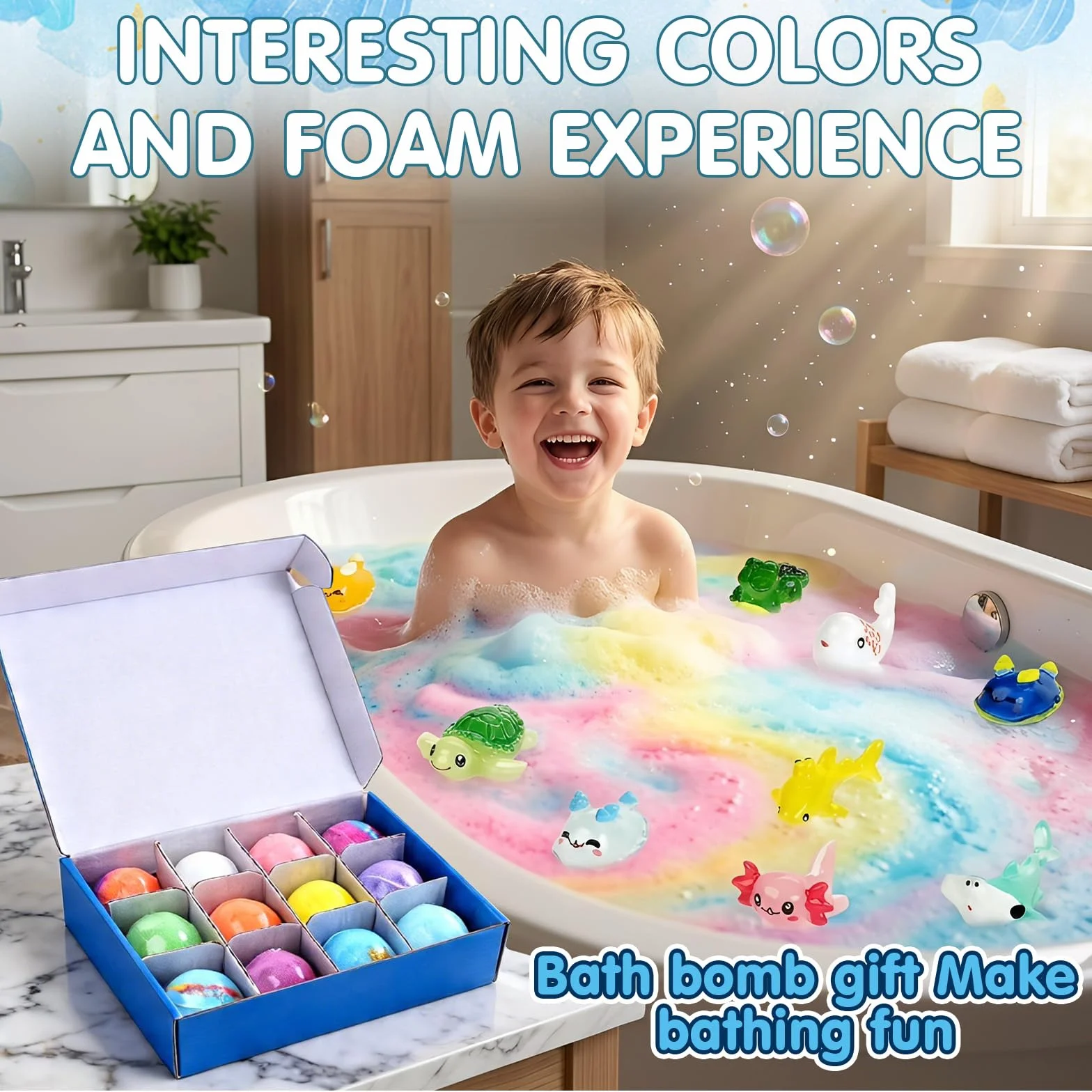 Bombe de Bain Enfant 12 Pcs Ocean Bath Bombs avec Surprise Cadeau Anniversaire 4-10 Ans