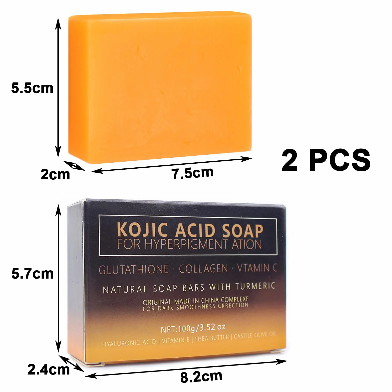 Savon à L'acide Kojique au Curcuma, Skin Lightening Soap, VC Savonnette, 2 x 100g