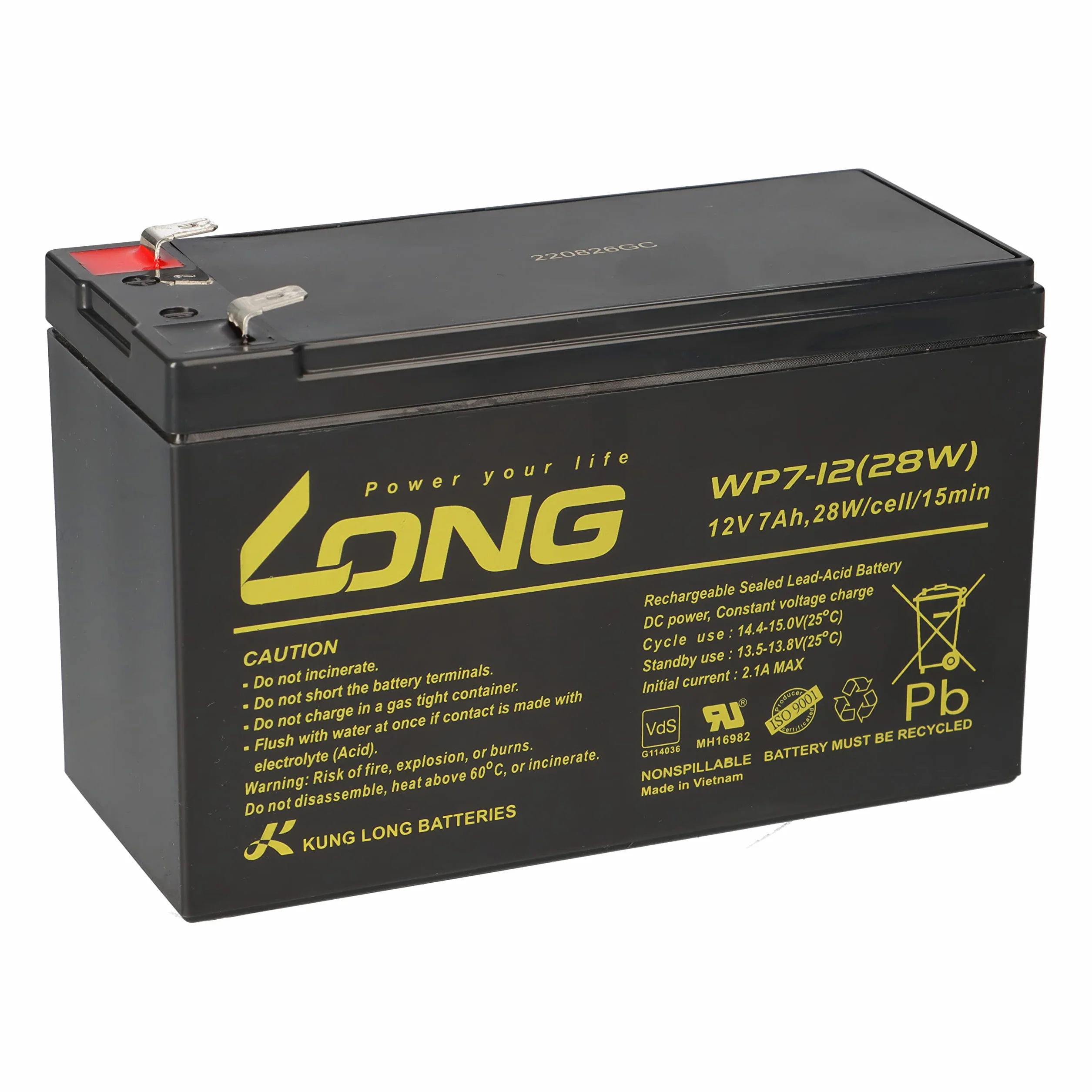 Batterie au plomb AGM 12 V 7 Ah WP7-12 Faston F2 6,3 mm compatible gel 7,2 Ah 8 Ah 9 Ah