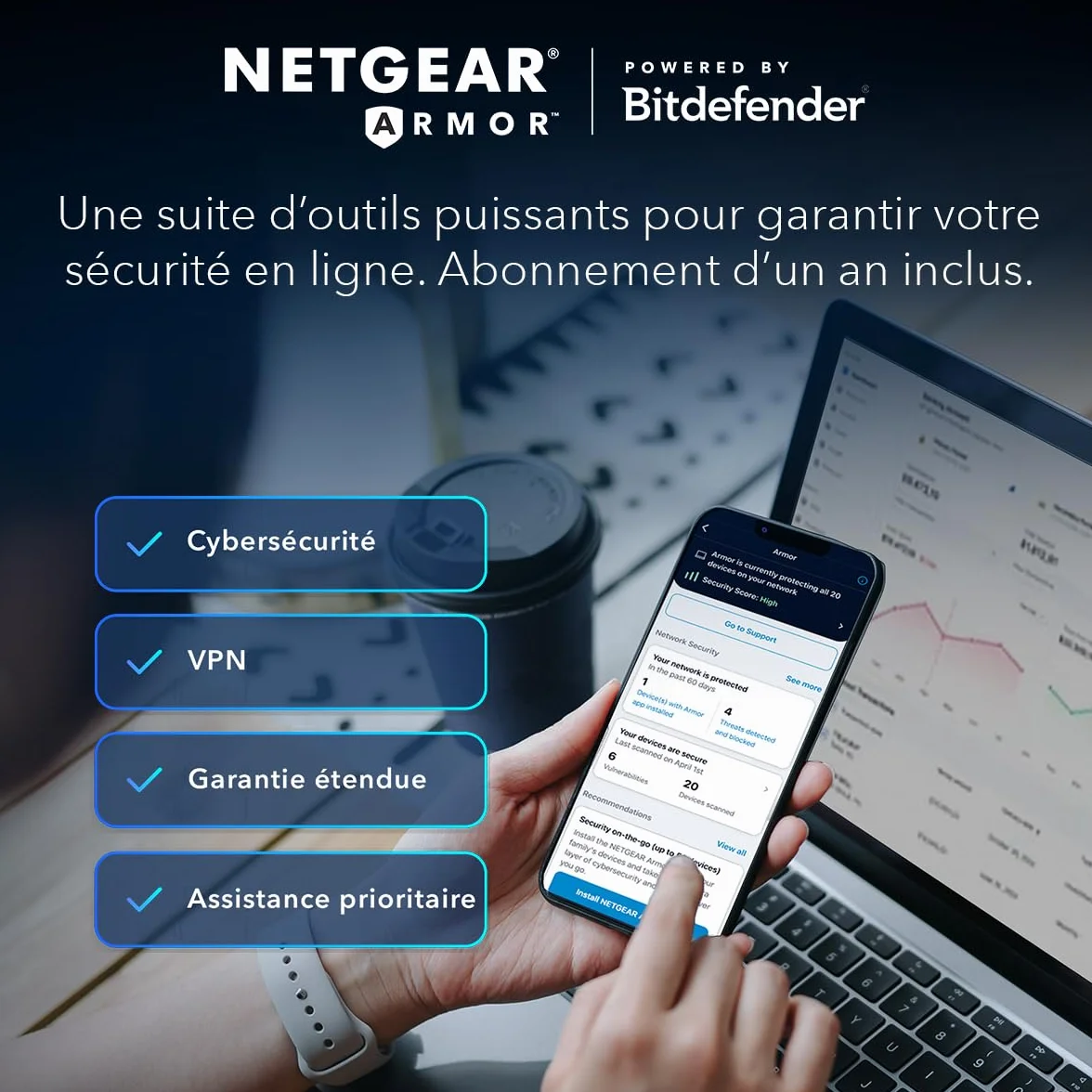 NETGEAR Orbi RBK762S Système WiFi maillé tri-Bande 5,4 Gbit/s 350 m2 75 périphériques routeur + répéteur Satellite