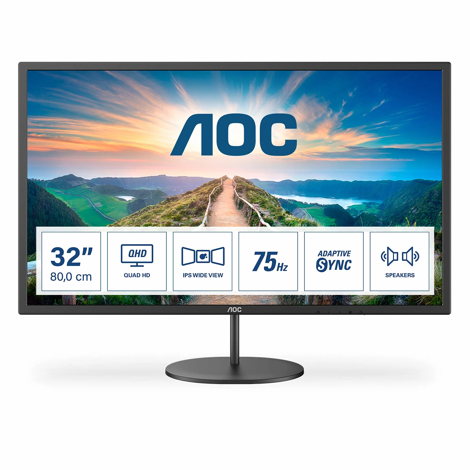 AOC Moniteur Q32V4 32 Pouce 75Hz IPS Dalle, 4ms GtG, Haut-parleurs, (2560x1440 HDMI 1x 1.4 DP 1x 1.2) Noir