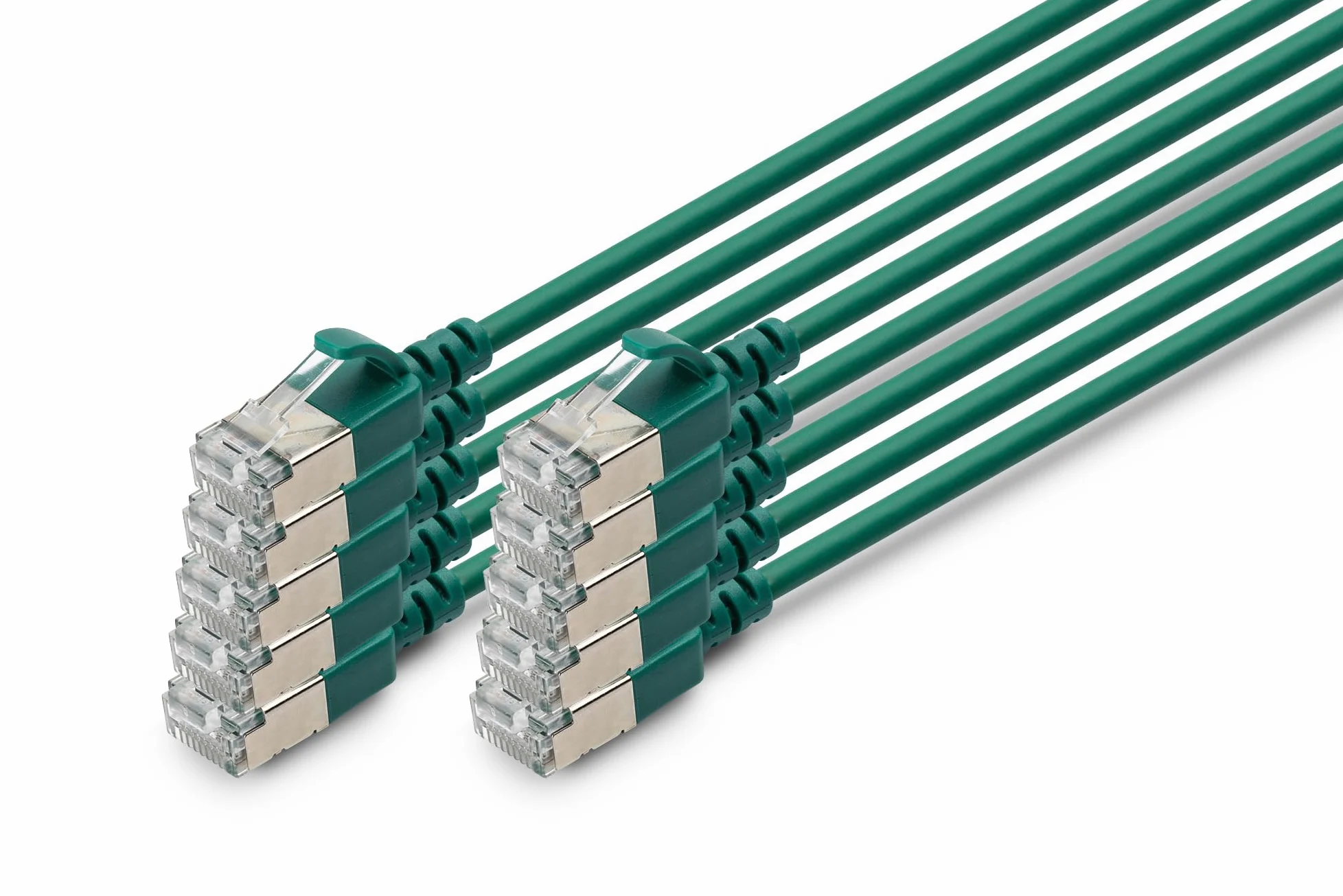 DIGITUS Câble LAN Cat 6A – 5 m – 10 pièces – Slim – F/FTP – Vert | 10 Gbit/s – Blindé – PoE+ – AWG 32/7 – LSZH – Câble réseau RJ45 – Compatible Cat 6 et Cat 7