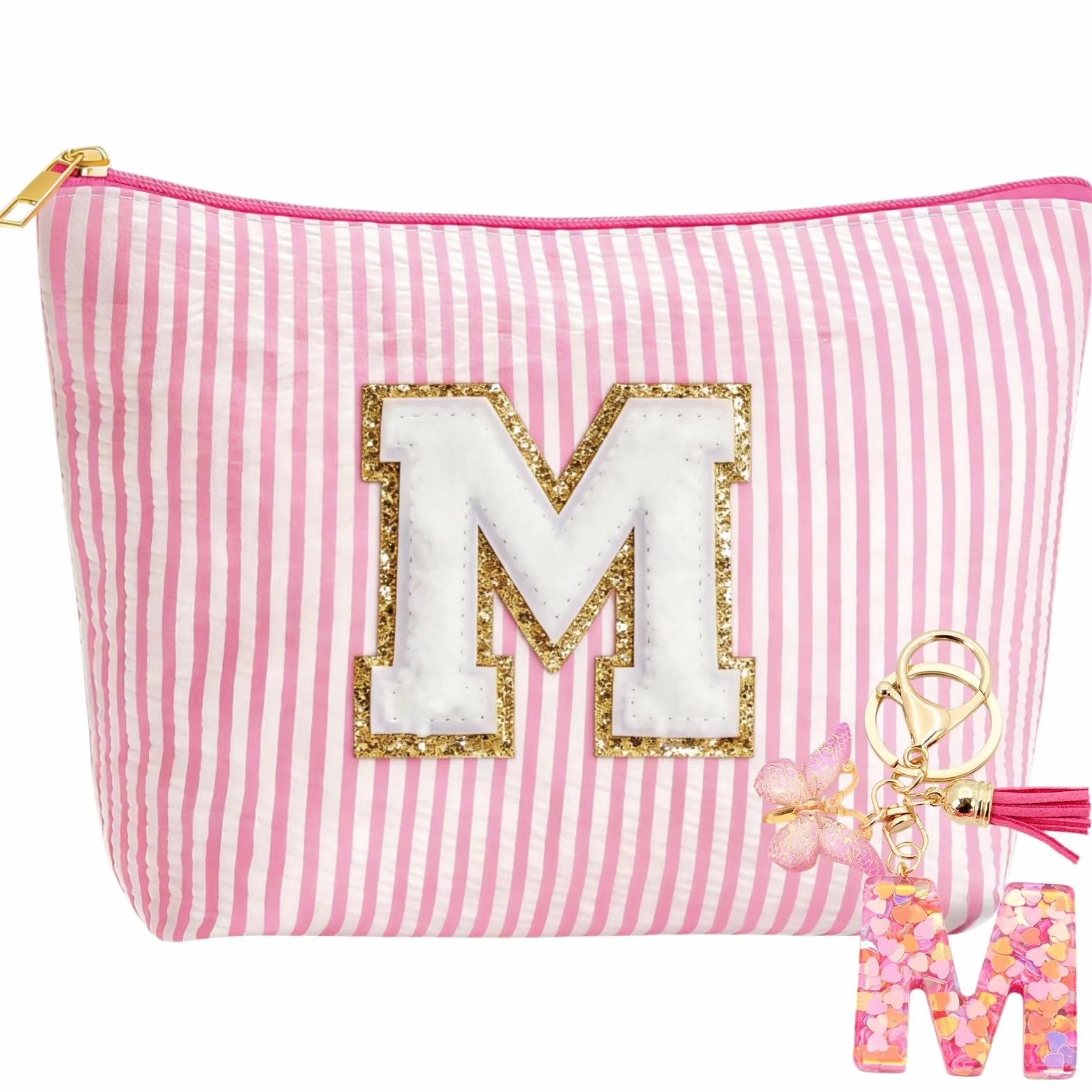 Trousse de Toilette Femme Fille Personnalisée Rose M avec Porte-Clés et Initiales Cadeau pour Mamans Amies