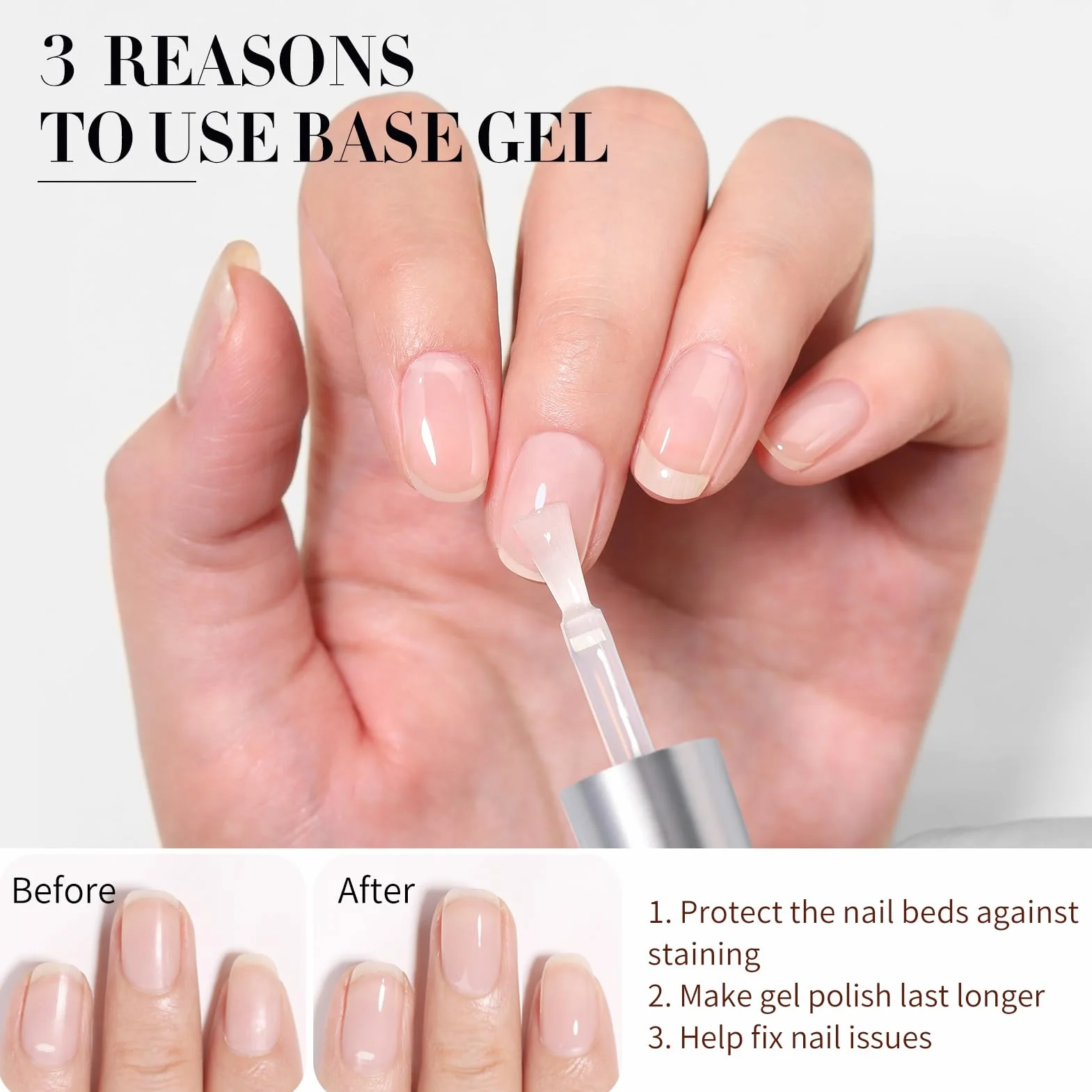 BORN PRETTY Top Coat Vernis Semi Permanent Base et Top Coat Ongles Gel Longue Tenue 2 x 10ml Lampe UV LED Nécessaire