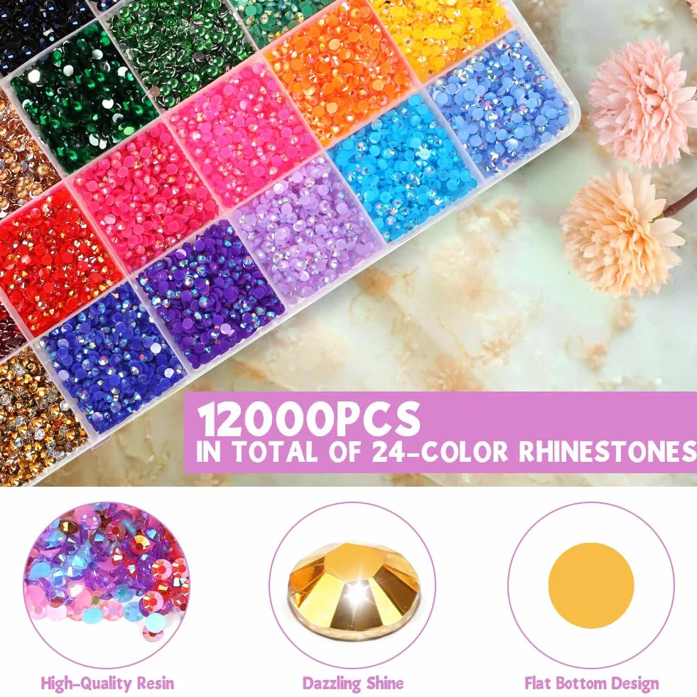 Lot de 12000 Pierres Strass pour Ongles 3mm Nail Art avec Stylo à Cire et Pincette