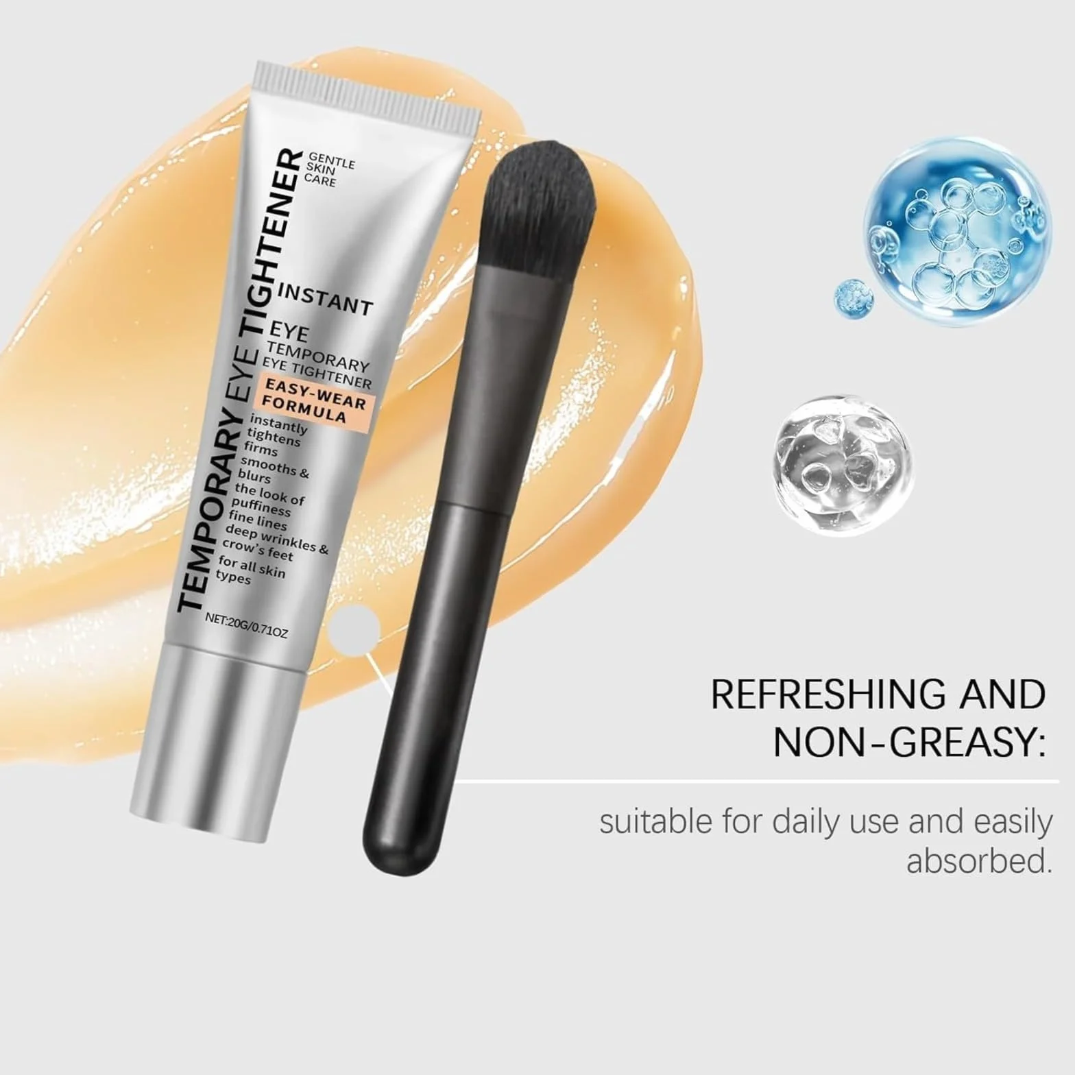 Crème Contour des Yeux Raffermissant Temporaire Poches Rides Lissage Instantané Pinceau Applicateur