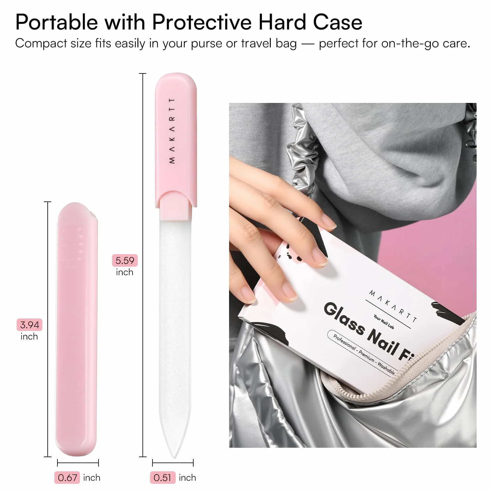 Makartt Limes à ongles en verre pour ongles naturels, polissoirs réutilisables double face avec étui, coffret manucure 3 pièces