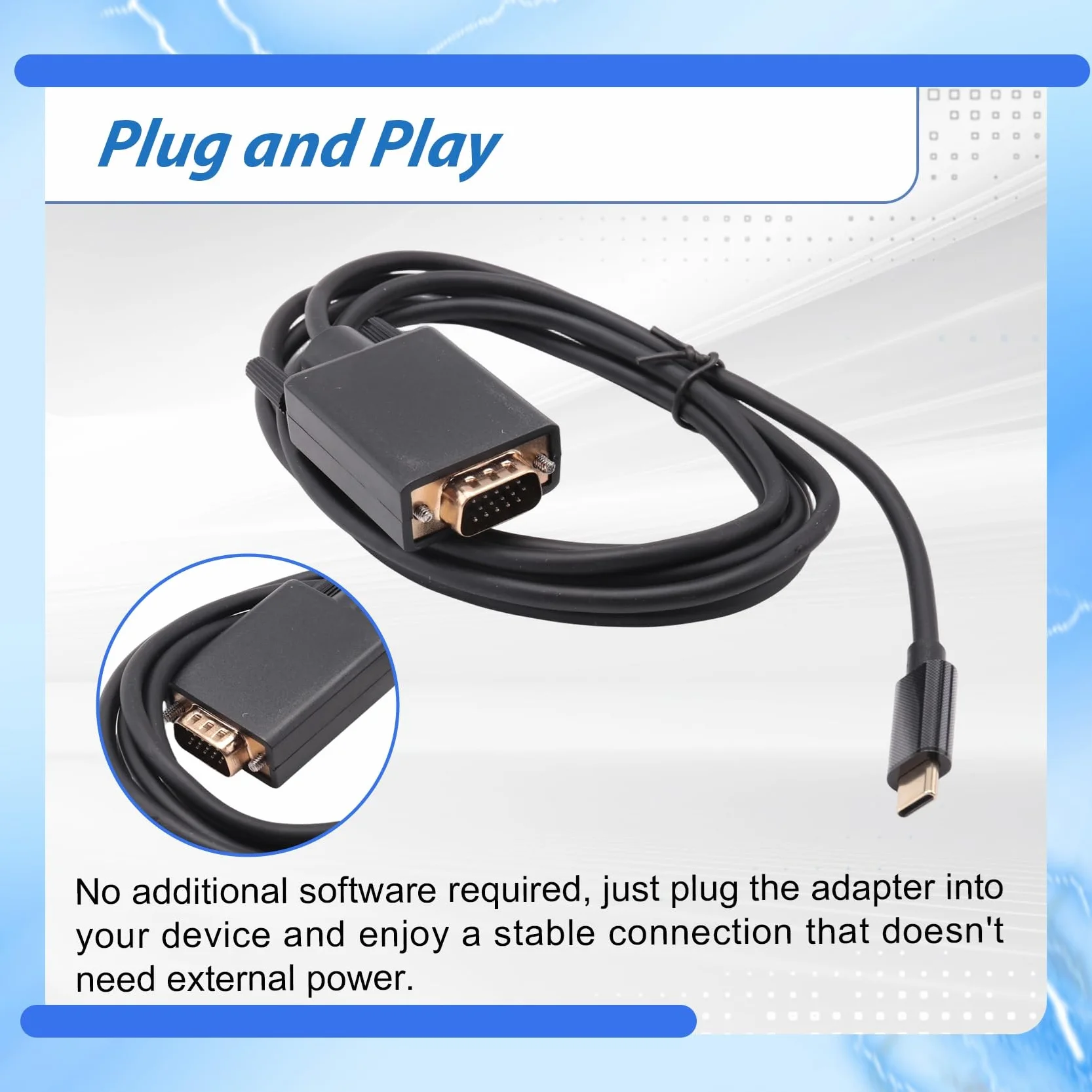 Câble USB-C vers VGA Haute Performance Convertisseur Type C vers D-Sub 15 Broches USB 3.1