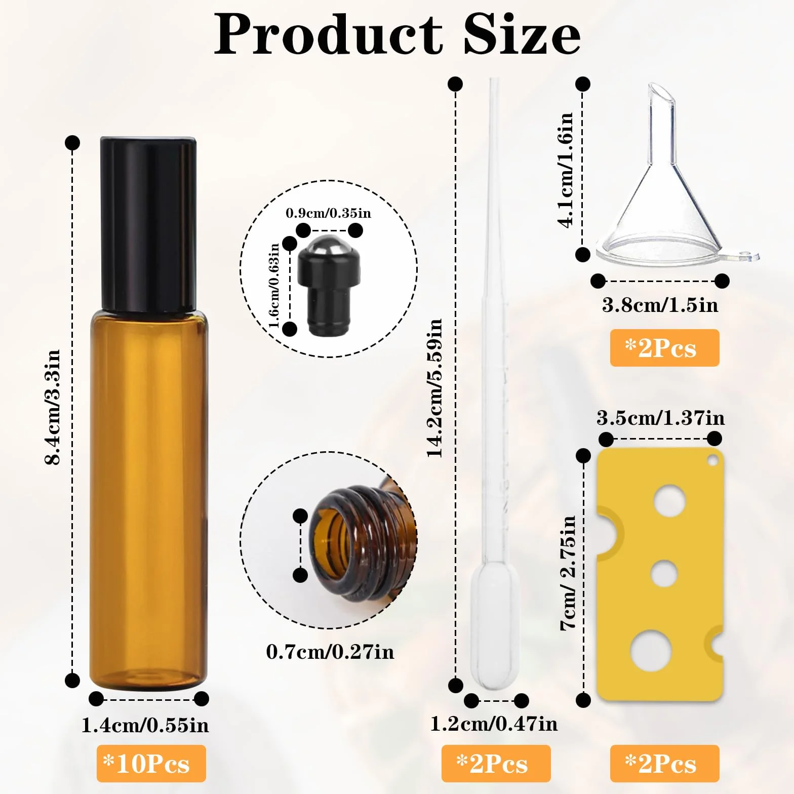 Flacon Roll on Vide en Verre 10ml, Bille Acier Inoxydable, Huile Essentielle, Réutilisable, Bouteille Parfum Aromathérapie