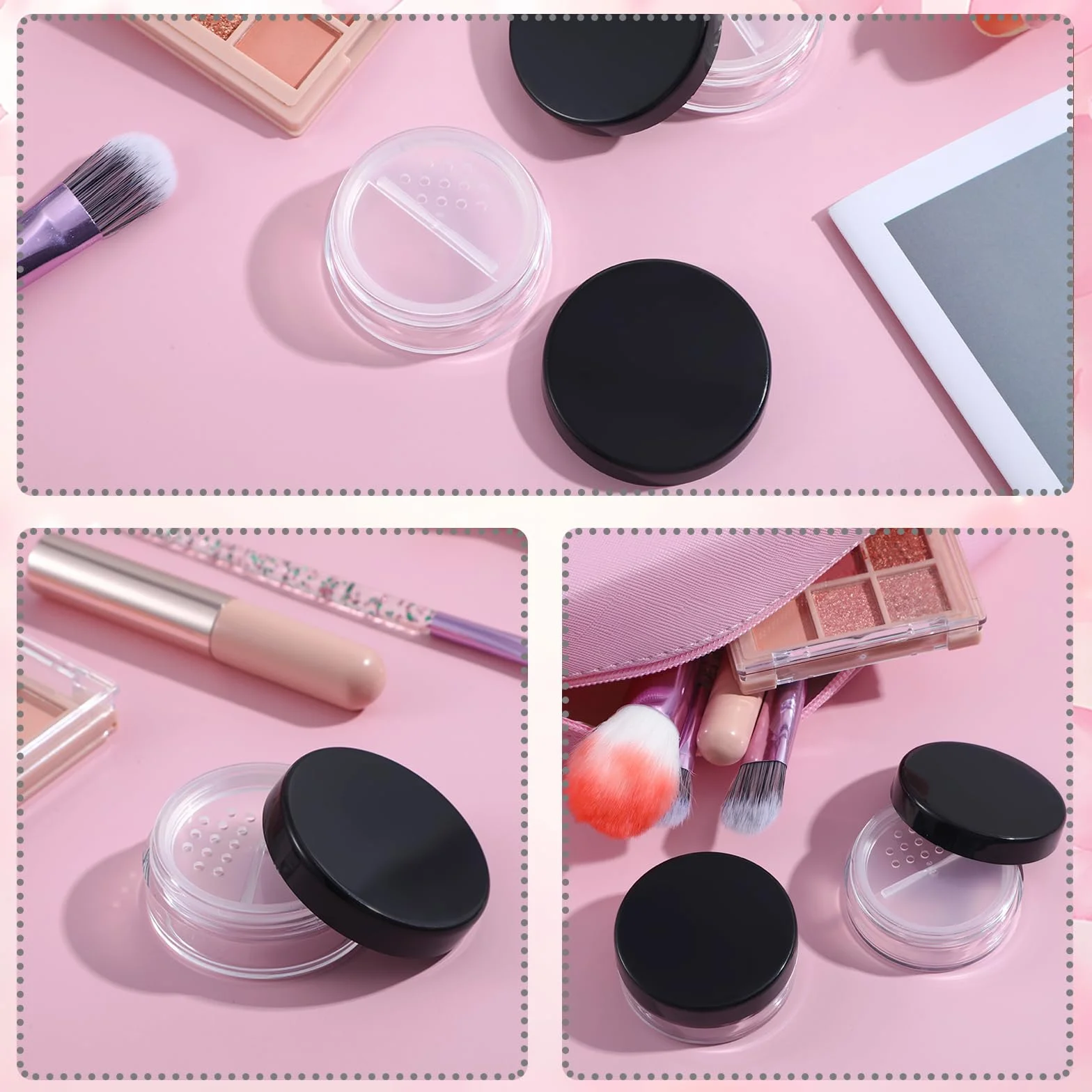 Lot de 2 boîtes à poudre portables vides réutilisables 10g, conteneurs à poudre libre transparents avec couvercle à tamis amovible