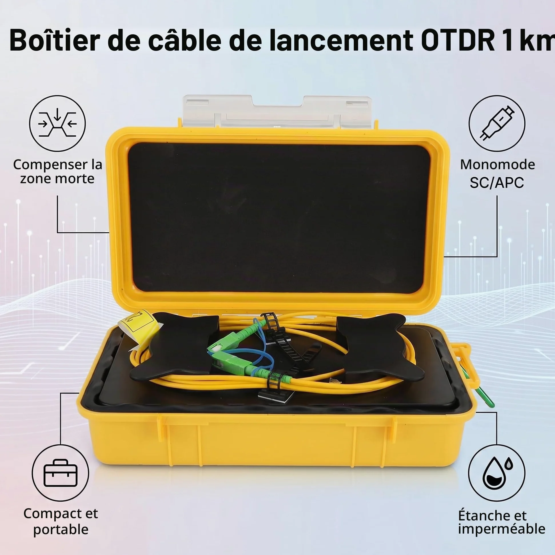 Boîtier Lancement OTDR, Éliminateur Zone Morte SM 1km SC/-SC/, Câble Prolongateur Fibre Optique, pour Test Réseau Et Mesure