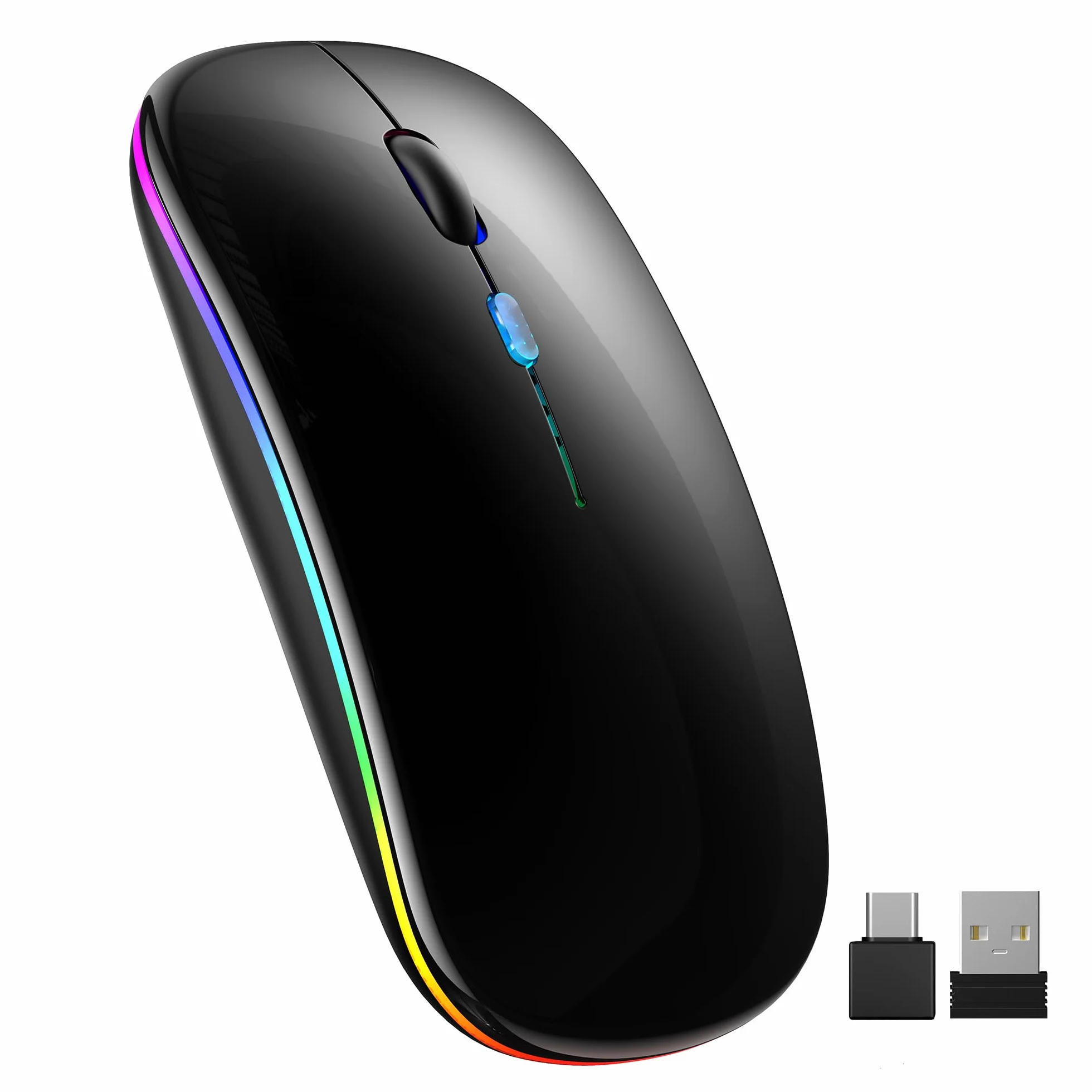 TECKNET Souris sans Fil Bluetooth 5.1 Rechargeable 1600 DPI Rétroéclairée 7 Couleurs Silencieuse Noir