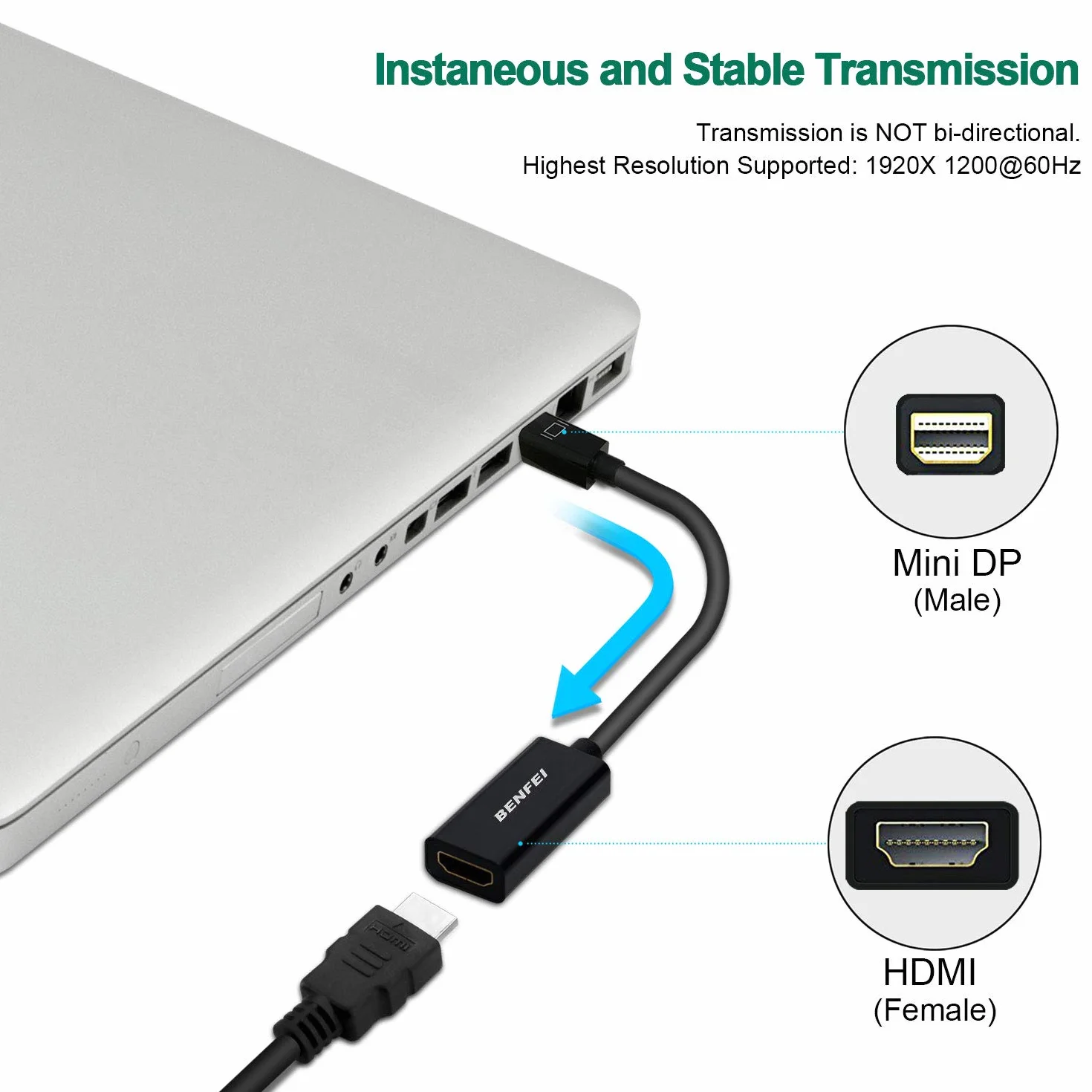 BENFEI Adaptateur Mini DisplayPort vers HDMI plaqué Or Compatible MacBook Pro