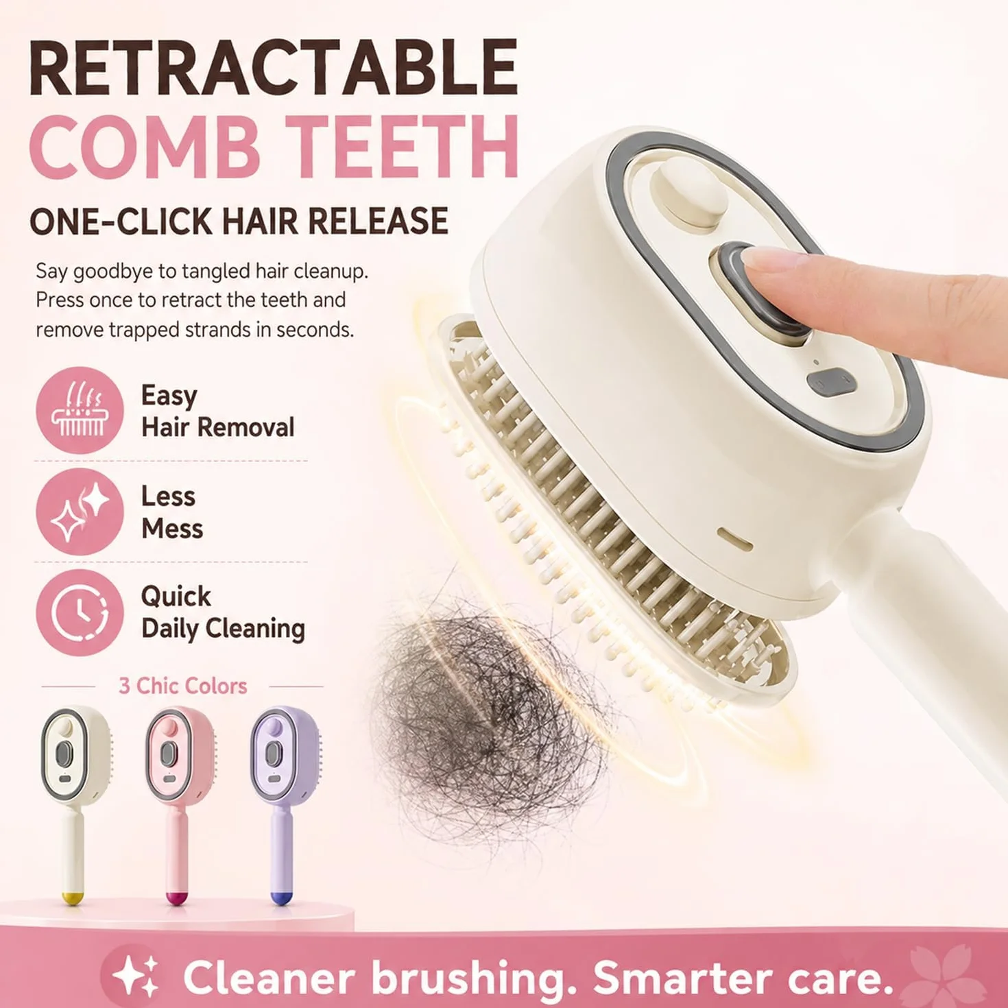 Brosse à vapeur électrique 3 en 1, fer à lisser rechargeable avec spray, peigne démêlant antistatique et massage à coussin d'air (Rose)