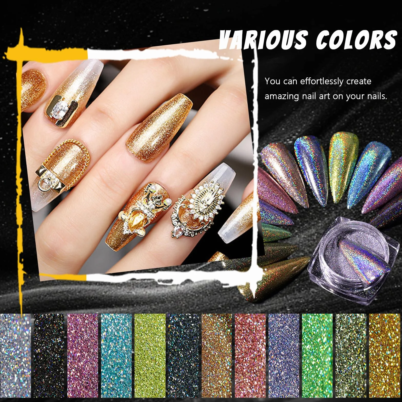 Boîte Poudre Chrome Ongle Effet Miroir, Nail Art Paillette Manucure Décoration Ongle