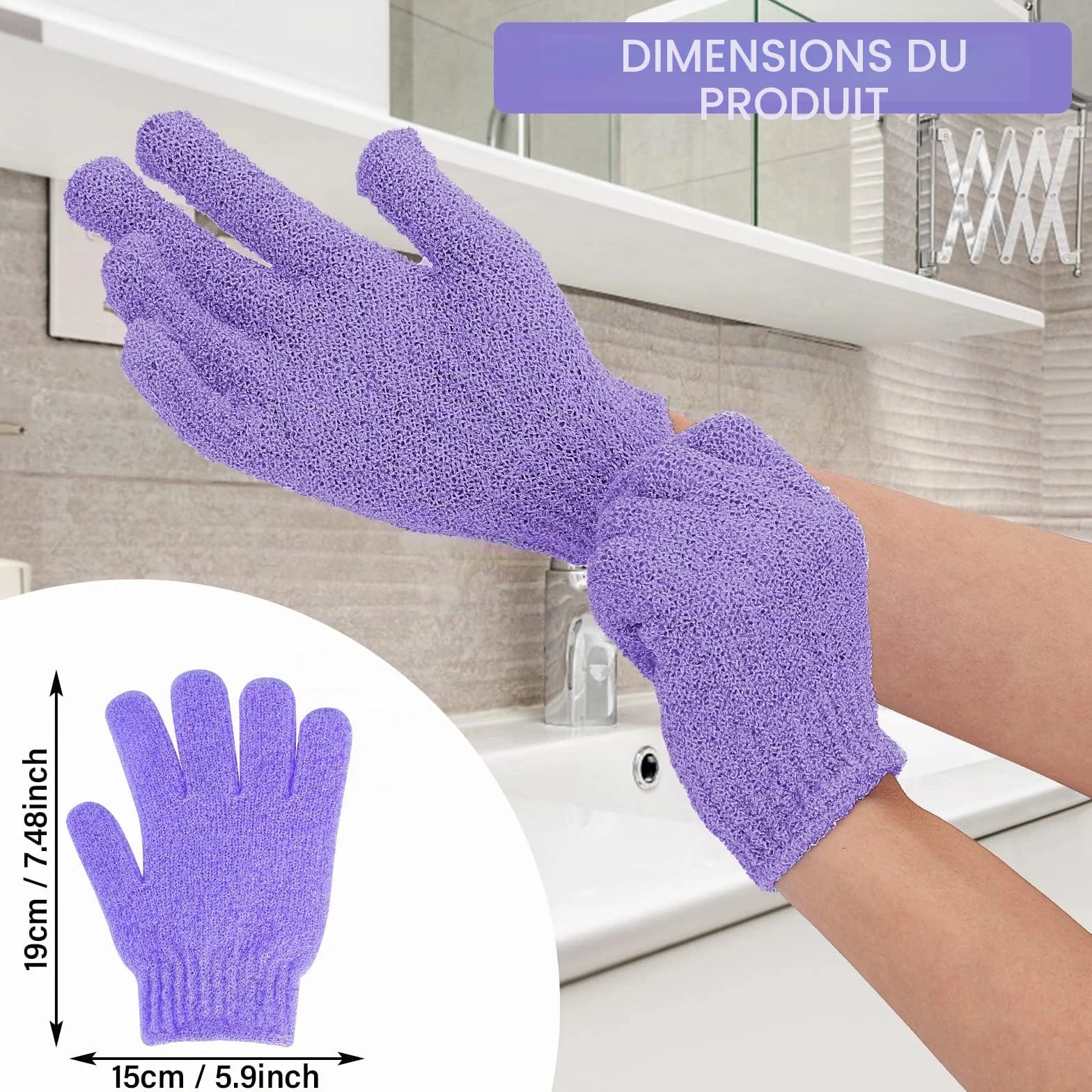 Sibba Lot de 4 Gants de Douche Exfoliants Double Face Corps