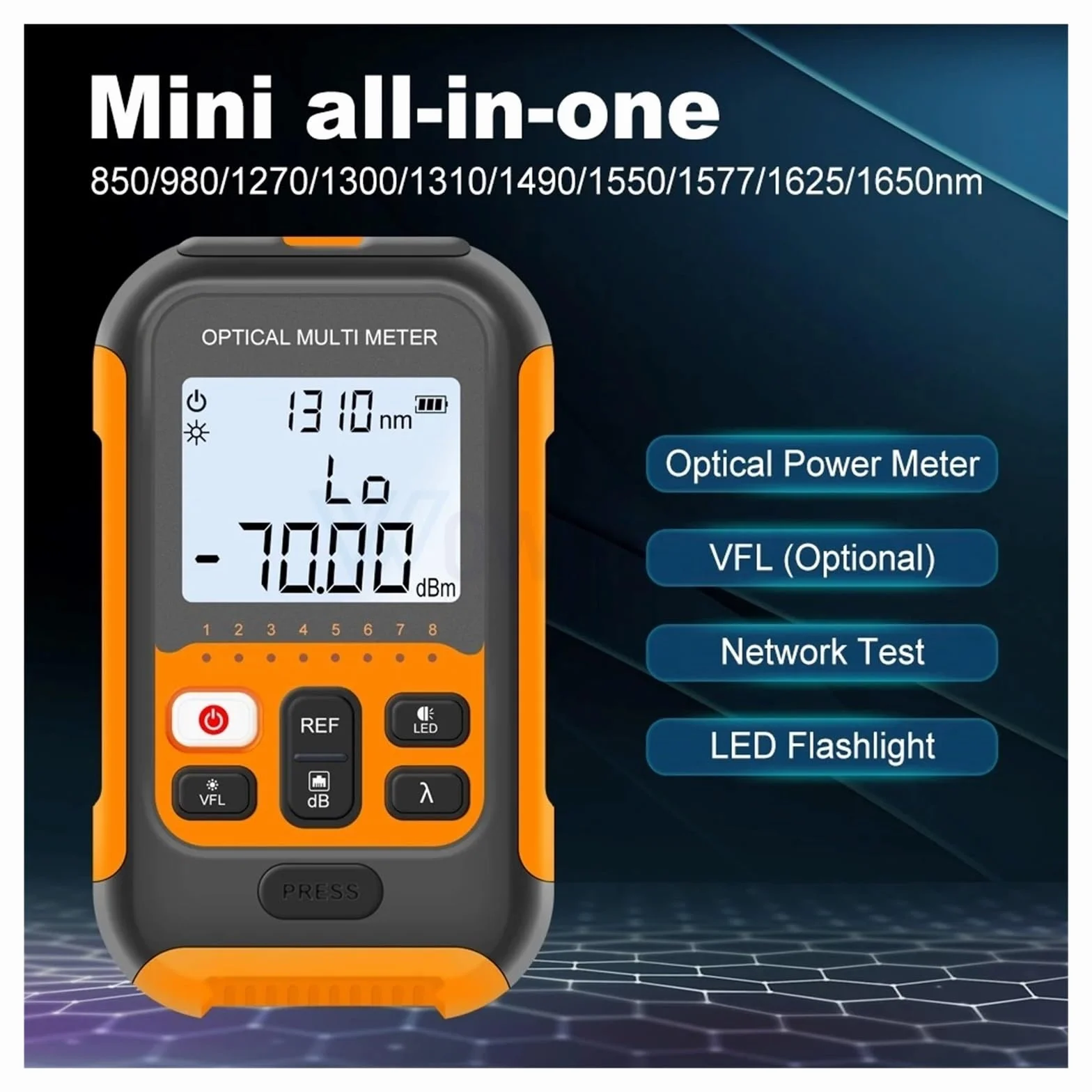 Testeur de fibre optique, Mini Compteur De Puissance Optique Personnalisé 4 En 1, Localisateur Visuel Défauts, Testeur Câble Réseau, Lumière LED OPM VFL 10/20/30/50MW(50MW)
