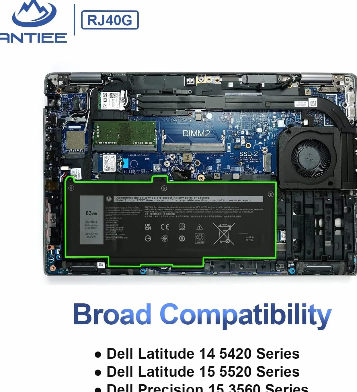 ANTIEE RJ40G Ersatz Akku für Dell Latitude 14 5420 15 5520 Precision 15 3560 15.2V