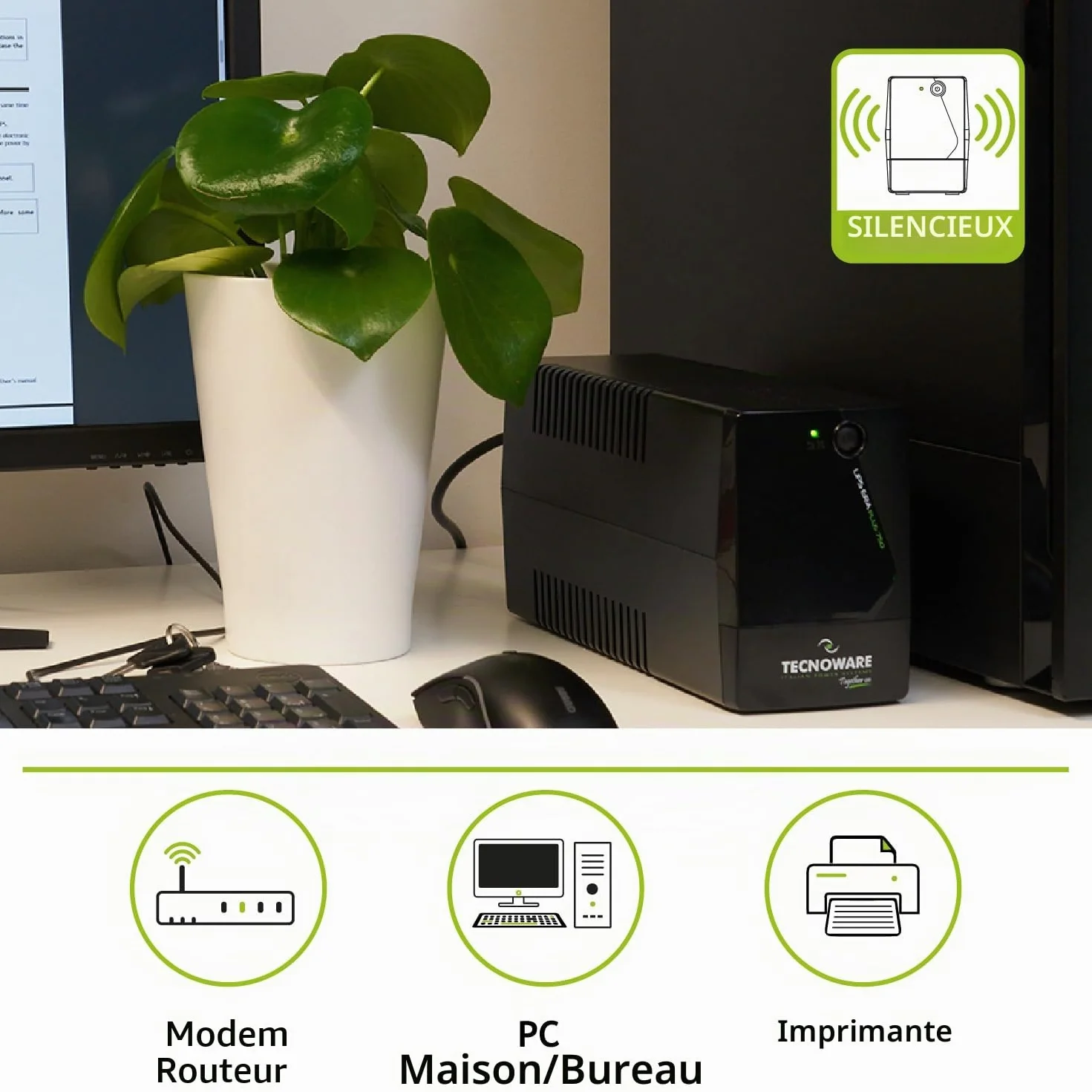 Tecnoware ERA PLUS UPS 750VA Onduleur 2 Prises Schuko Protection Surtension PC Modem