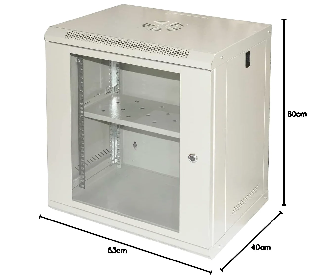 Armoire Rack 19" 9U LINK SÉRIE LUMIÈRE Couleur Gris avec Porte Verre (HxPxL) MM 600X400X530 Étagère Incluse