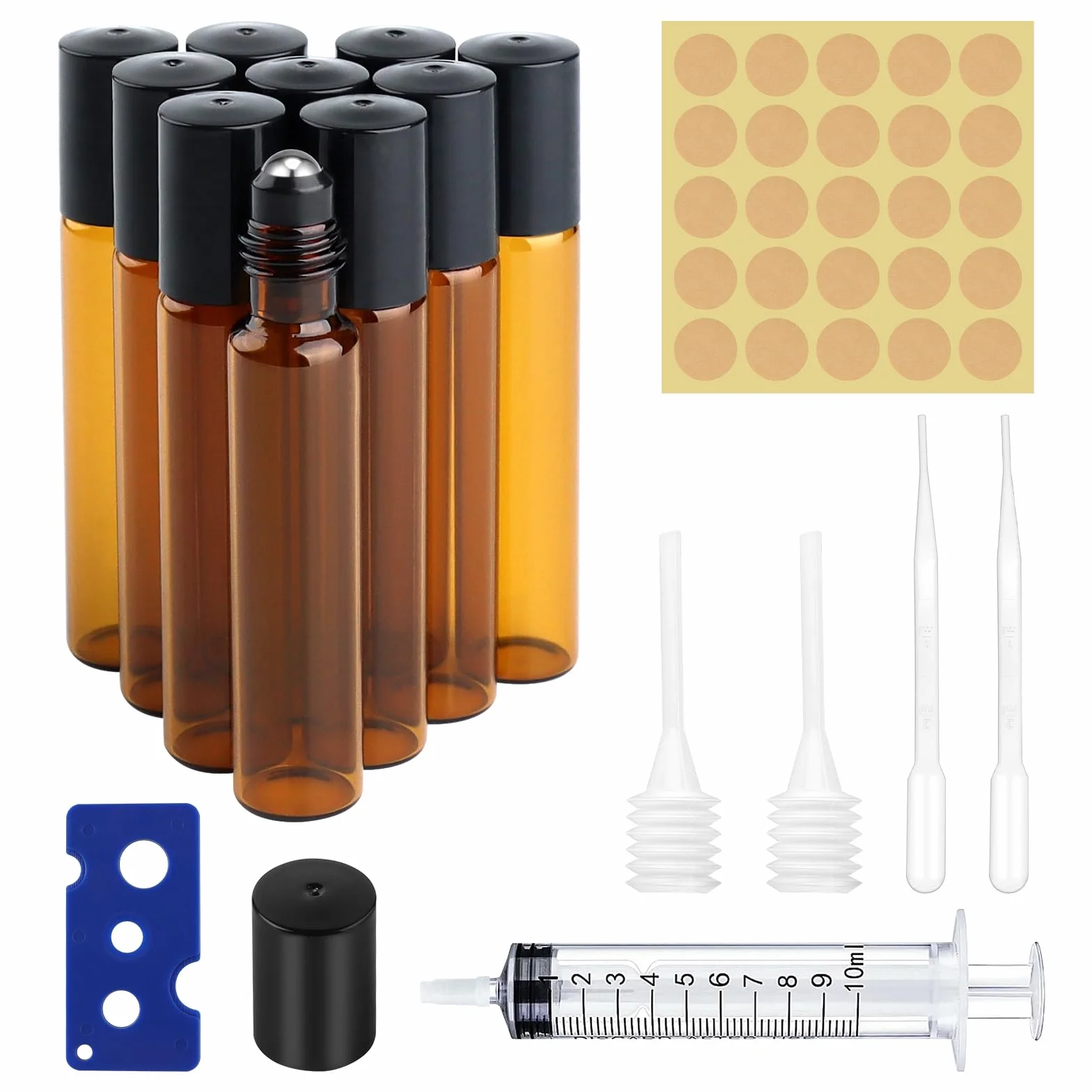 Bouteilles à Huile Essentielle en Verre 10ml Flacons Roll-on Rechargeable Marron Vide pour Aromathérapie Massage