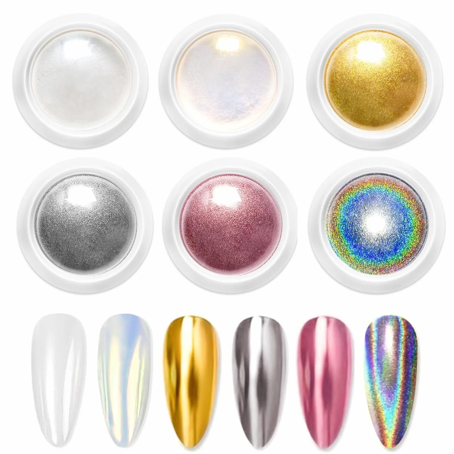 Poudre Holographique Métal Vernis Gel Chrome Ongles Super Miroir Effet Doré Iridescence Aurore Nacrée Pigment Nail Art