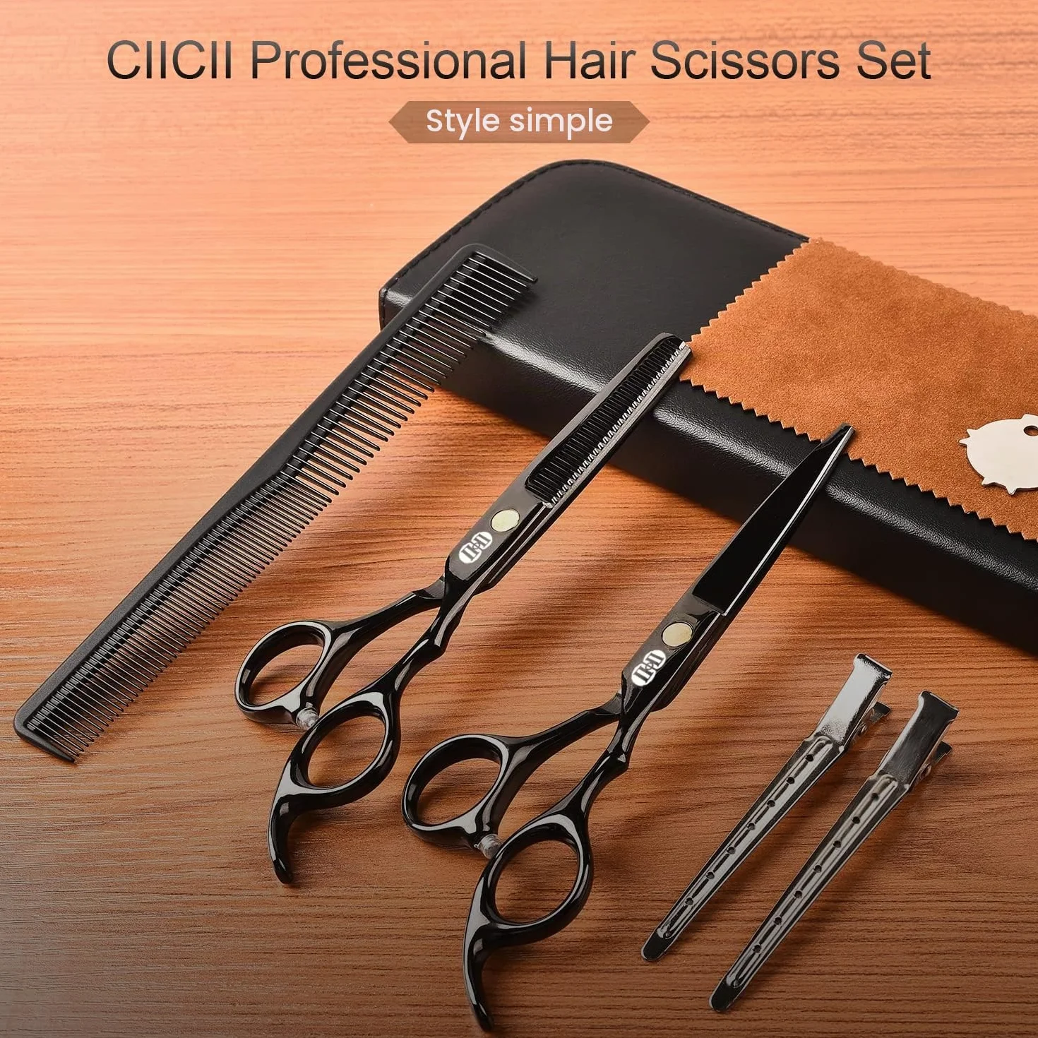 CIICII Ciseaux Coiffure Professionnel 6,7 Pouces Ciseau Cheveux & Ciseaux Desepaississant Cheveux pour Hommes Femmes Salon Noir